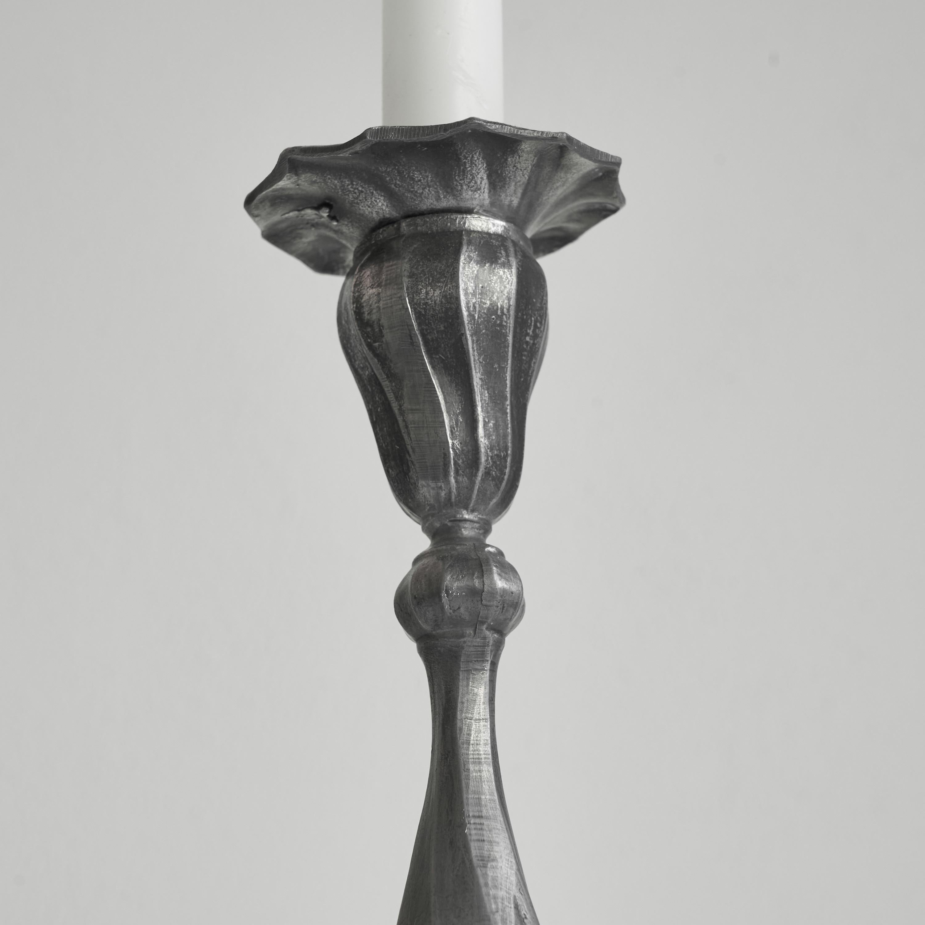 Unknown Elegant Art Nouveau Candlestick in Pewter 1920s For Sale