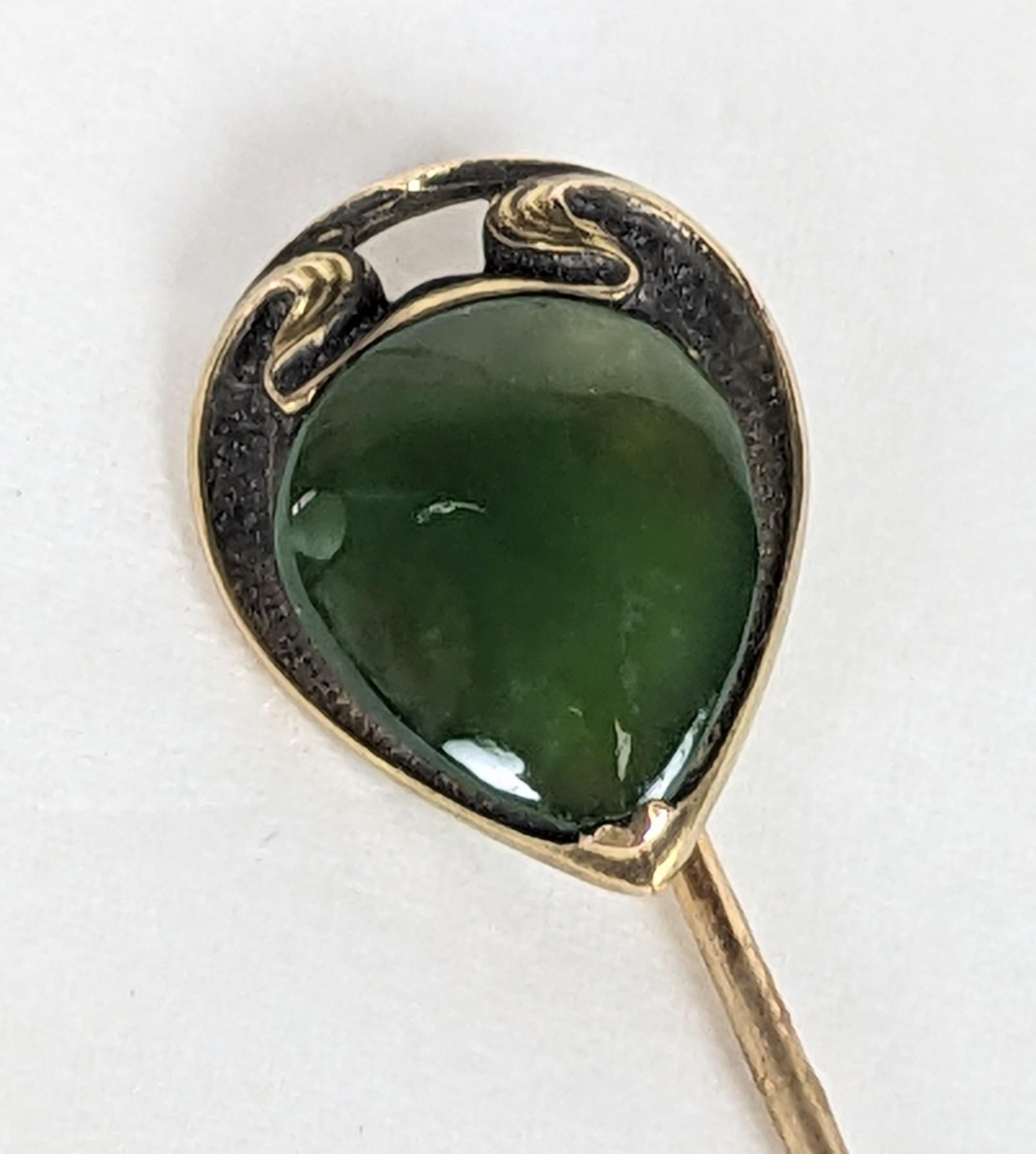 Uncut Elegant Art Nouveau Jade Stickpin For Sale