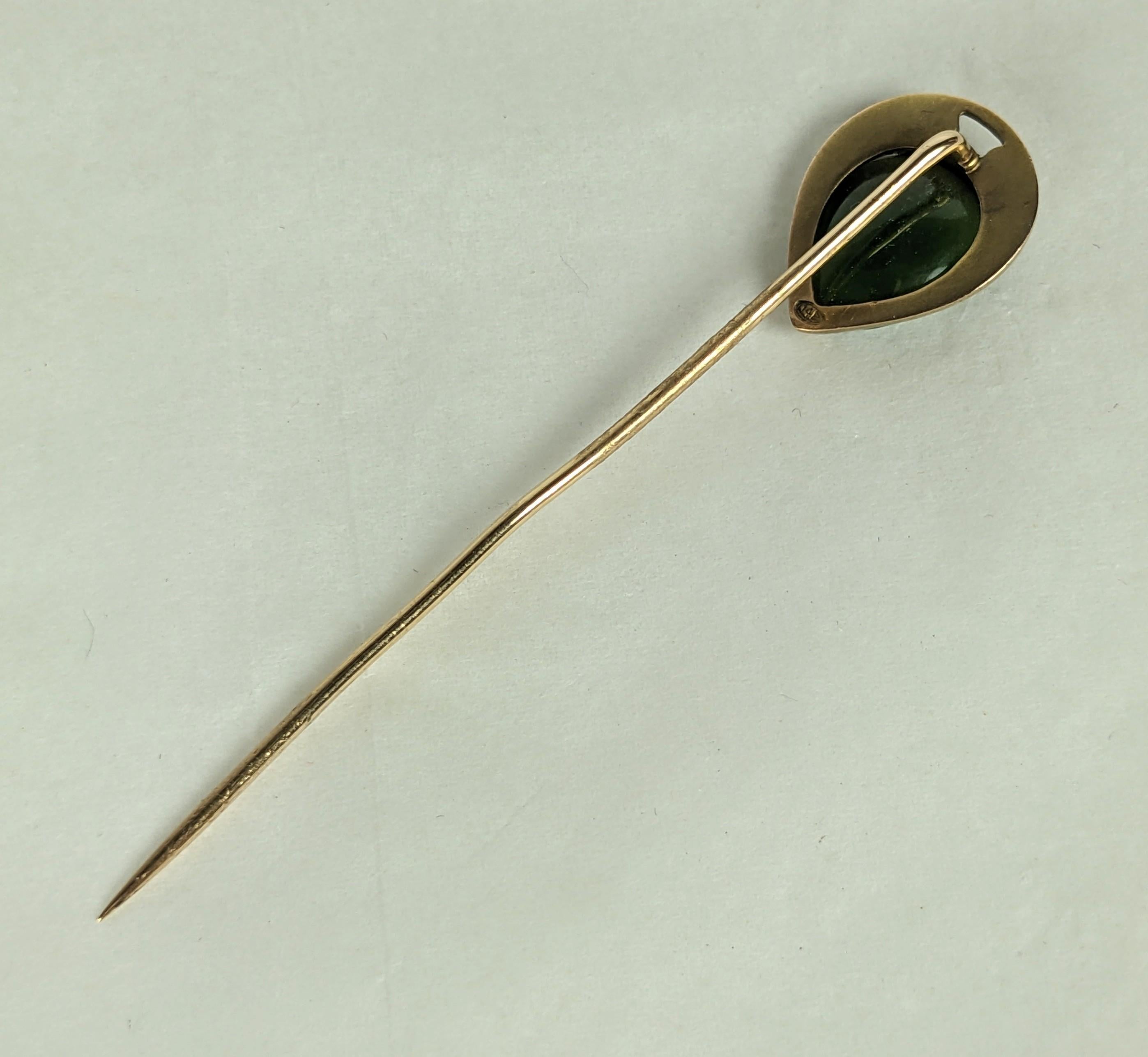 Women's or Men's Elegant Art Nouveau Jade Stickpin For Sale