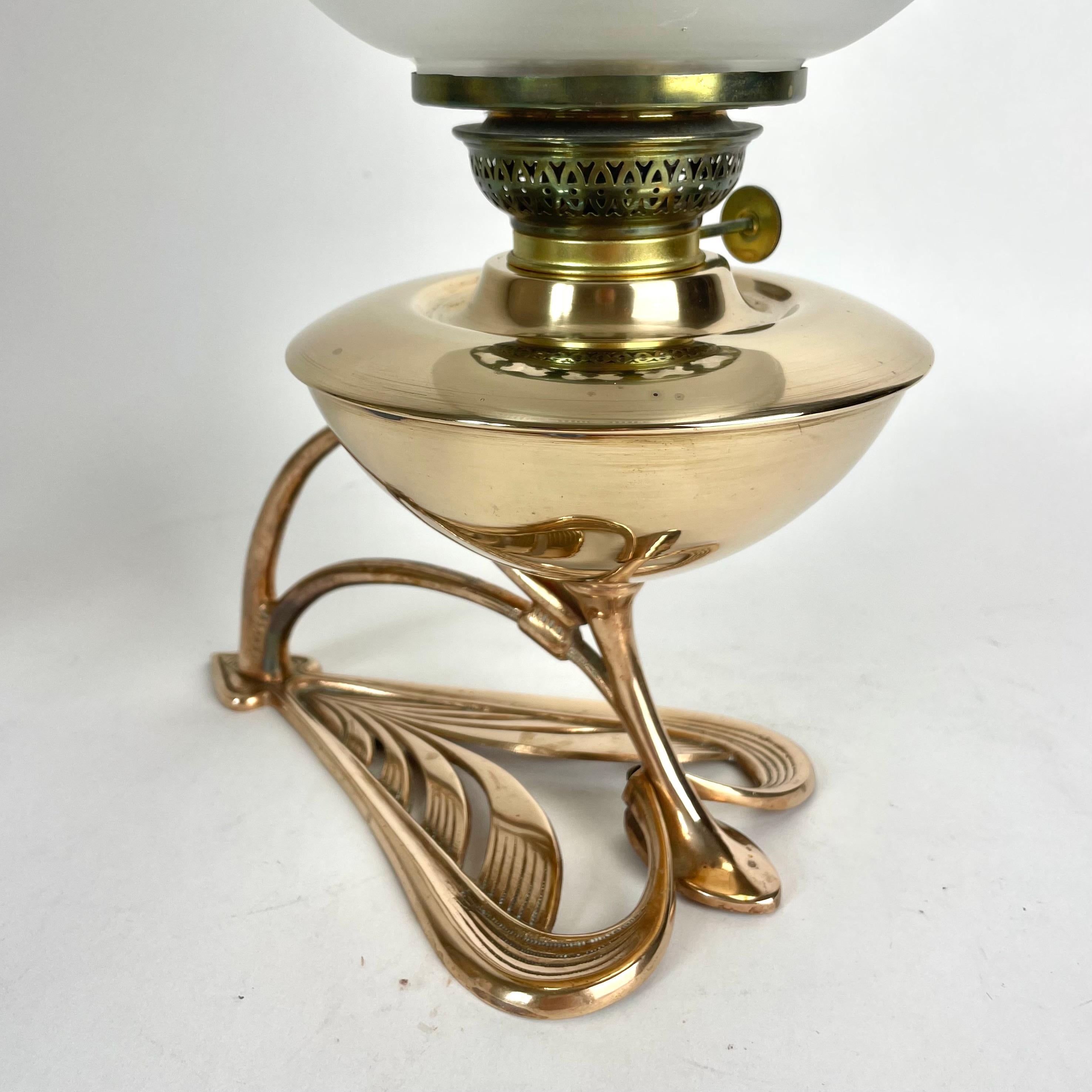 Elegant Art Nouveau Oil Lamp in Brass from Böhlmarks Lampfabrik in Sweden 1