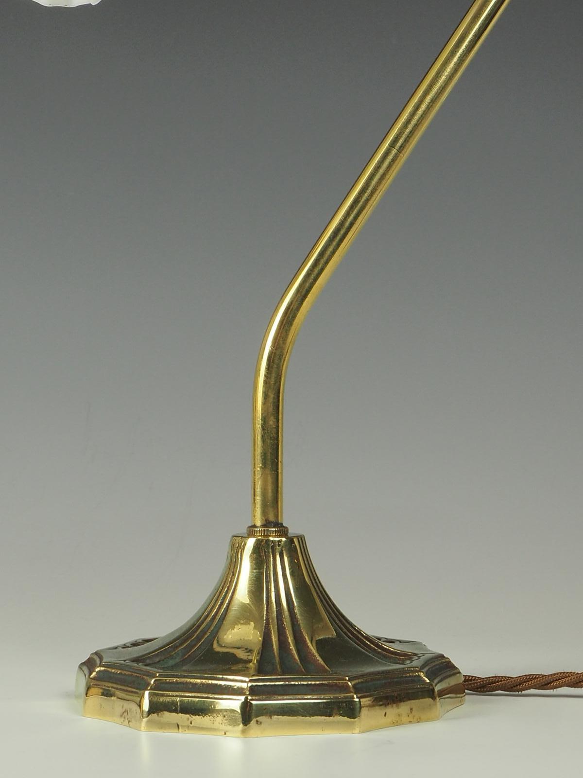 Brass Elegant Art Nouveau Swan Neck Table Lamp with Shade For Sale