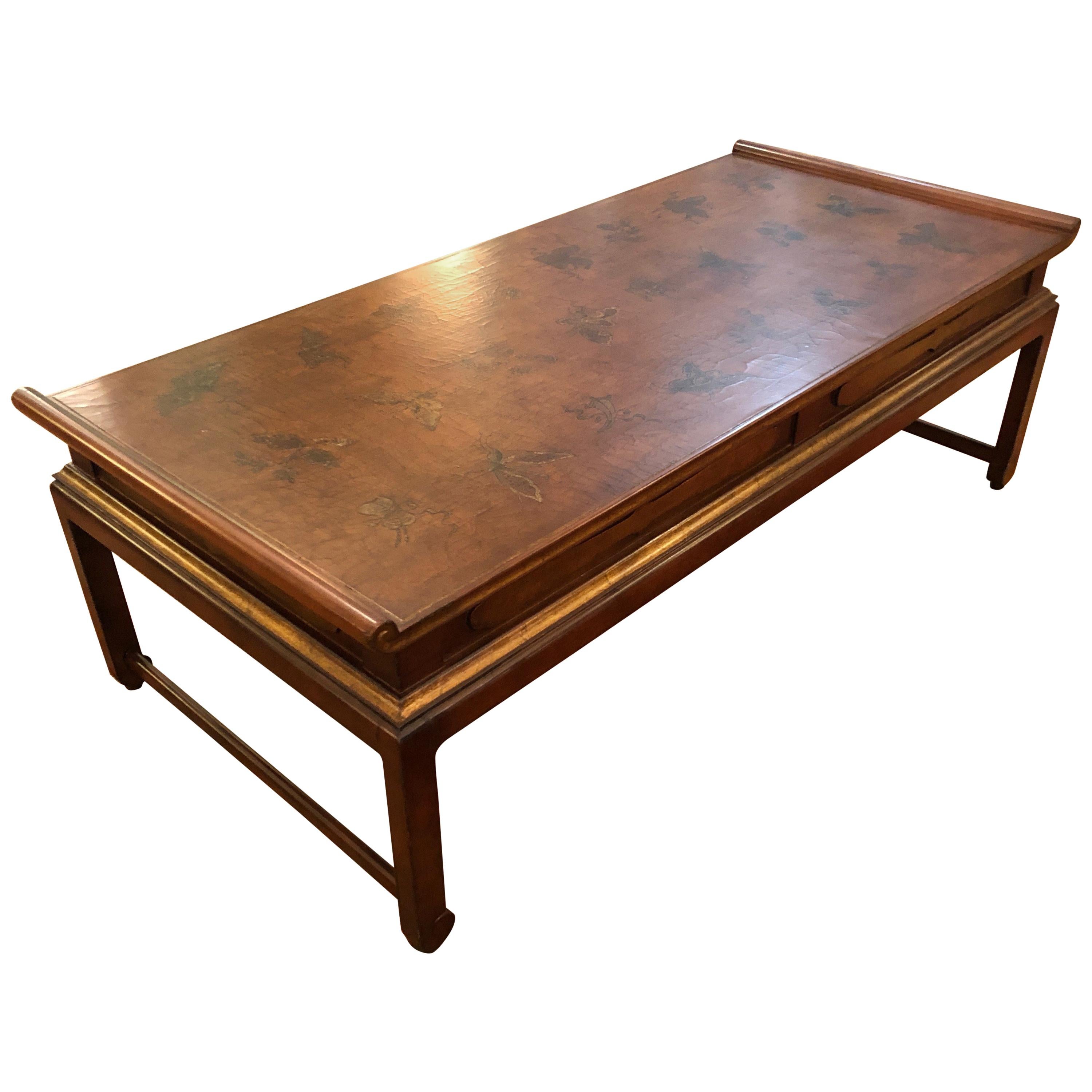 Elegant Asian Style Wood and Gilded Coffee Table