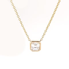 0.71ct Asscher Cut Diamond 14K Yellow Gold Solitaire Necklace