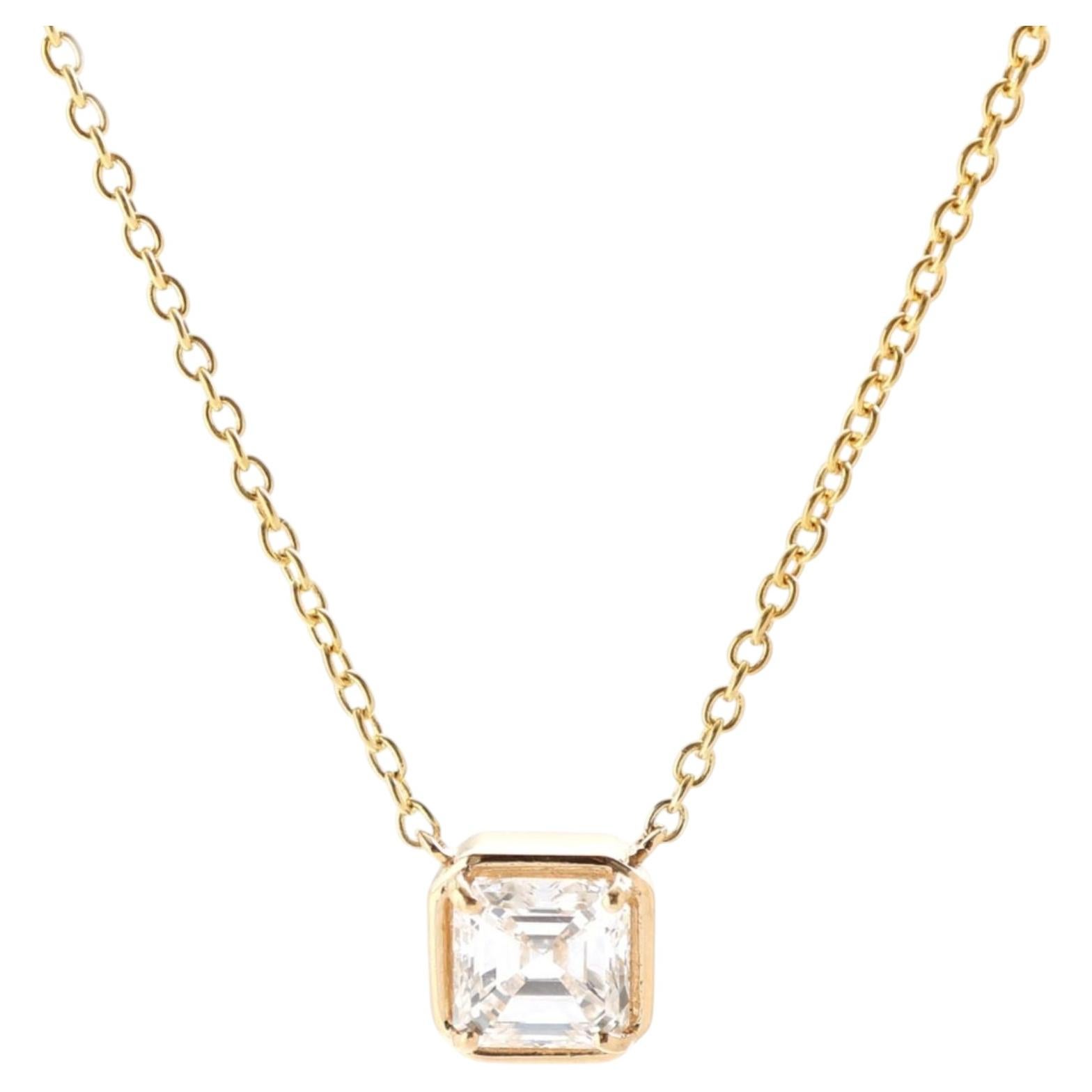 0.71ct Asscher Cut Diamond 14K Yellow Gold Solitaire Necklace