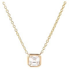 0.71ct Asscher Cut Diamond 14K Yellow Gold Solitaire Necklace