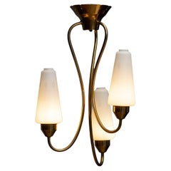 Elegant Asymmetric Swedish Pendant Brass Hanging Fixture And Opal 1950s