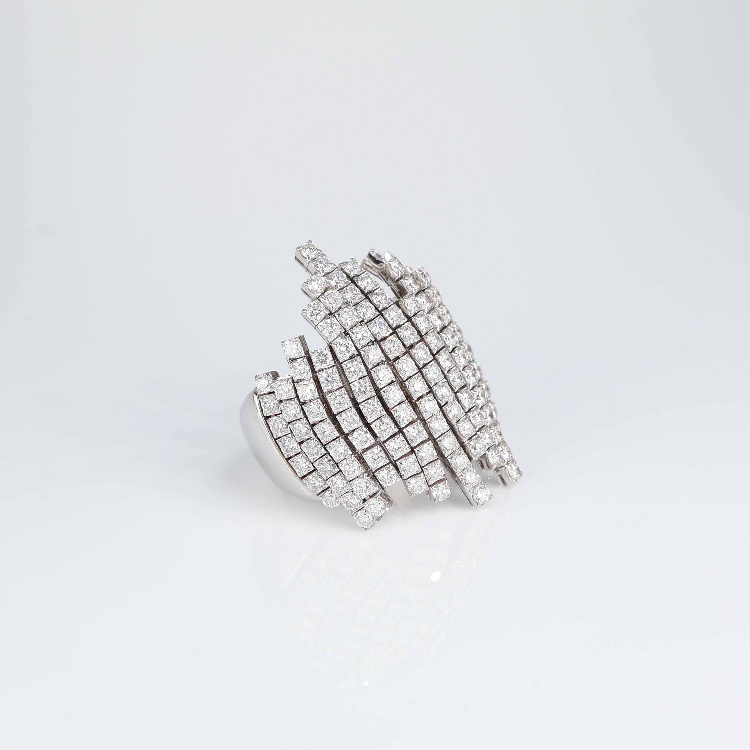 Brilliant Cut Elegant Asymmetrical White Gold Diamond Pave Ring For Sale