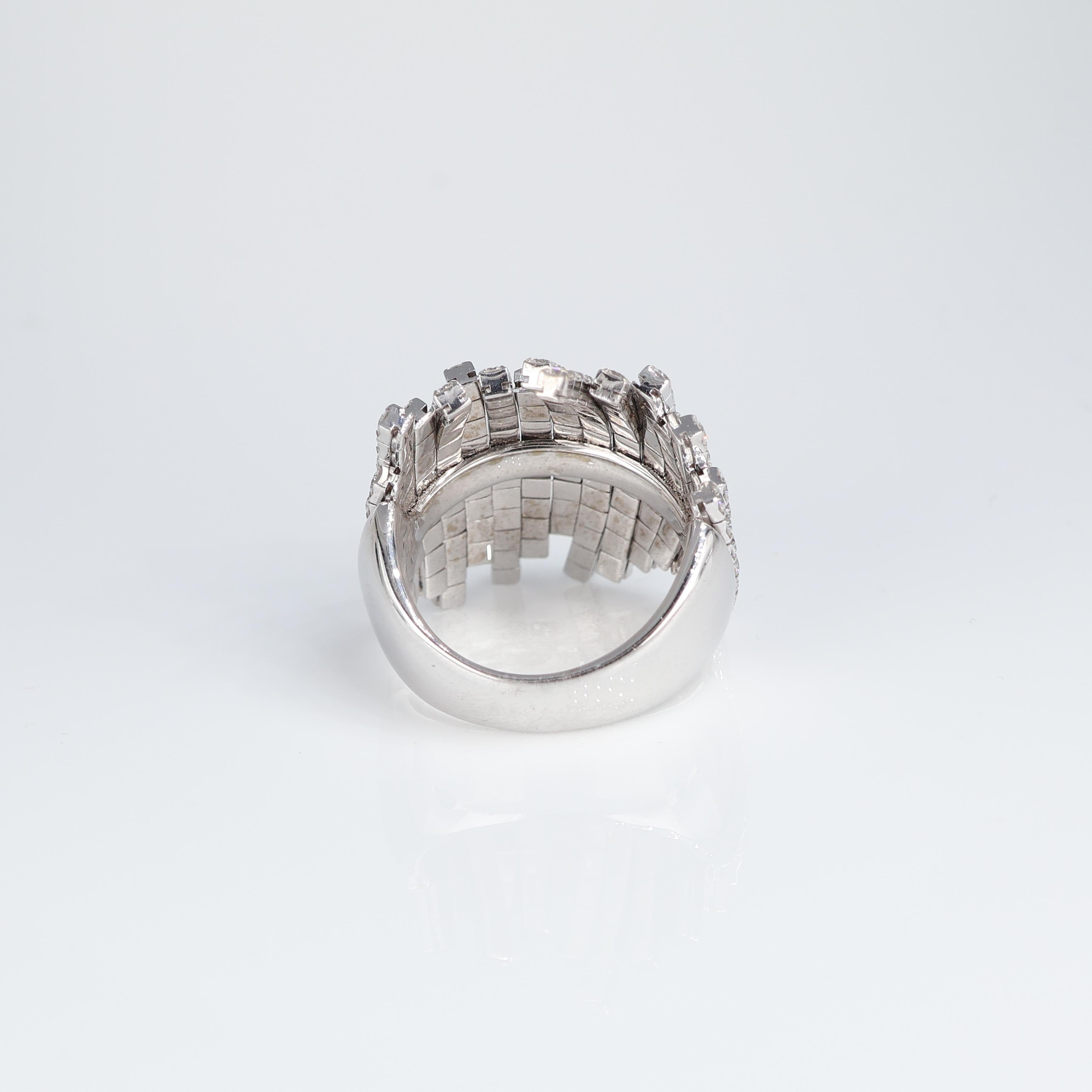 Women's or Men's Elegant Asymmetrical White Gold Diamond Pave Ring For Sale