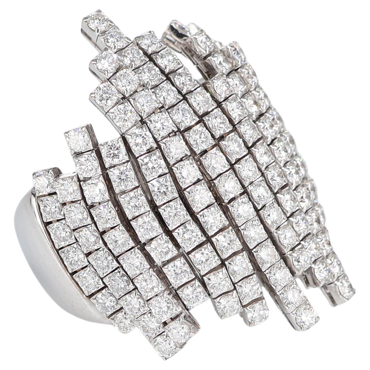 Elegant Asymmetrical White Gold Diamond Pave Ring For Sale