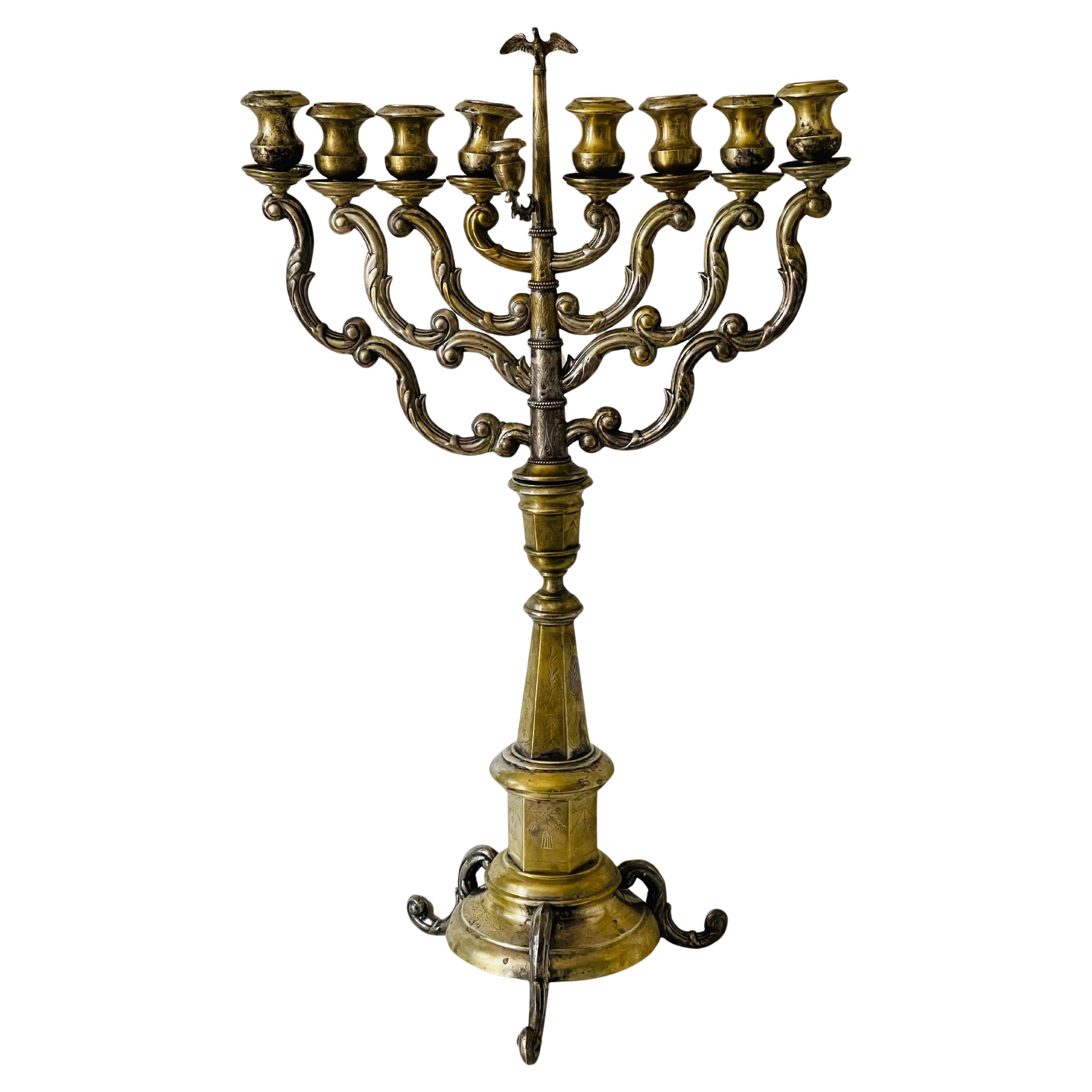 Eleg Eleg A.I.C., Menorah austriaco in argento antico da 27" del 19° secolo in vendita