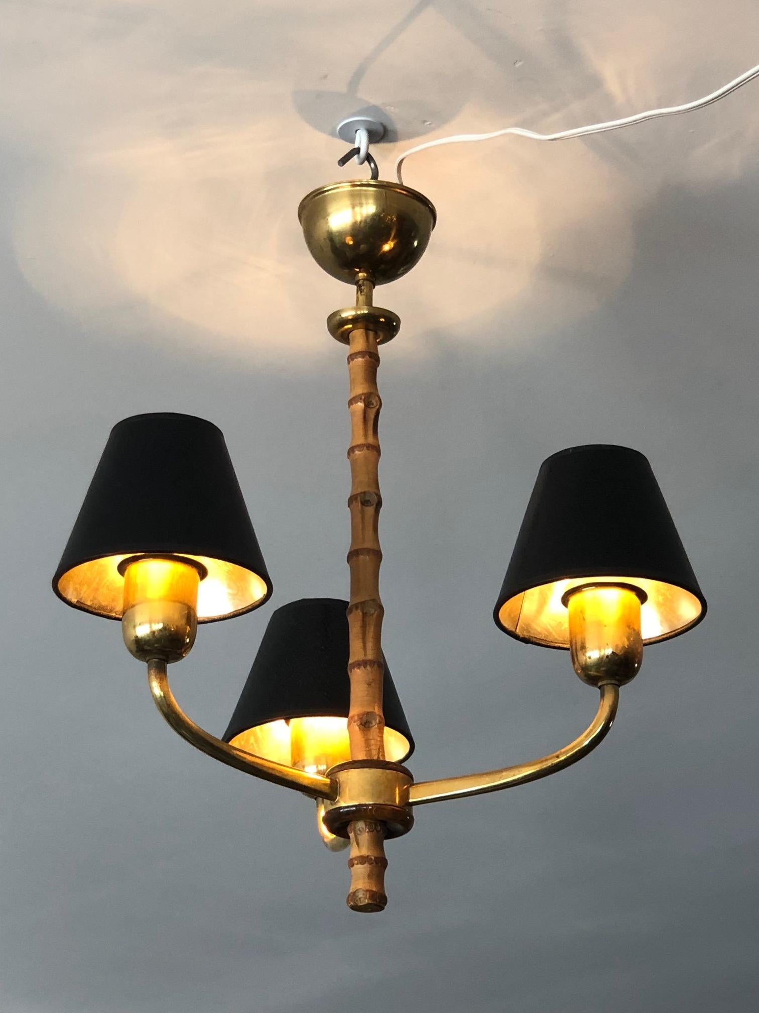 Elegant Austrian Chandelier 1940s with Brass and Bamboo In Good Condition In St.Petersburg, FL
