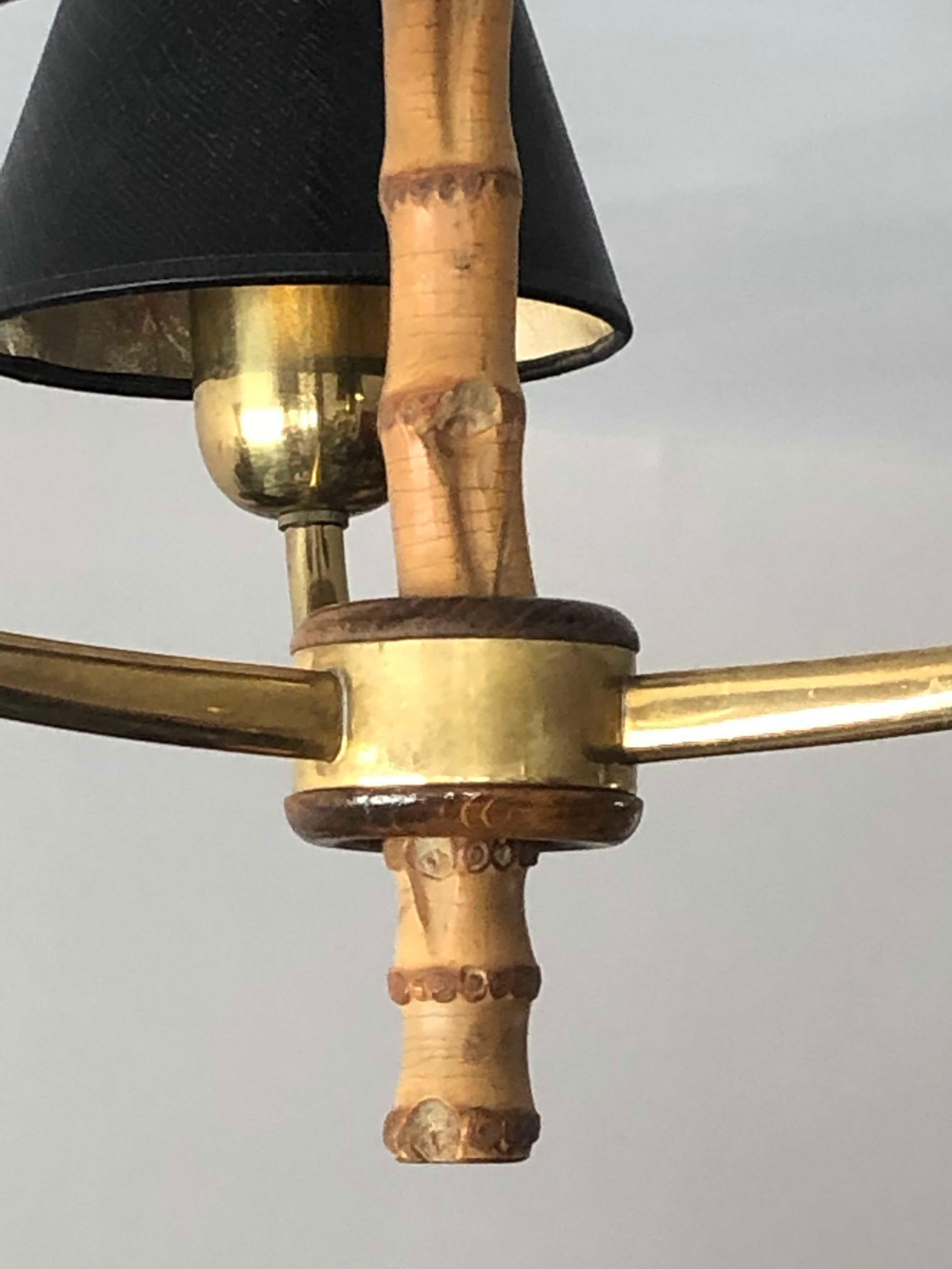 Elegant Austrian Chandelier 1940s with Brass and Bamboo 3