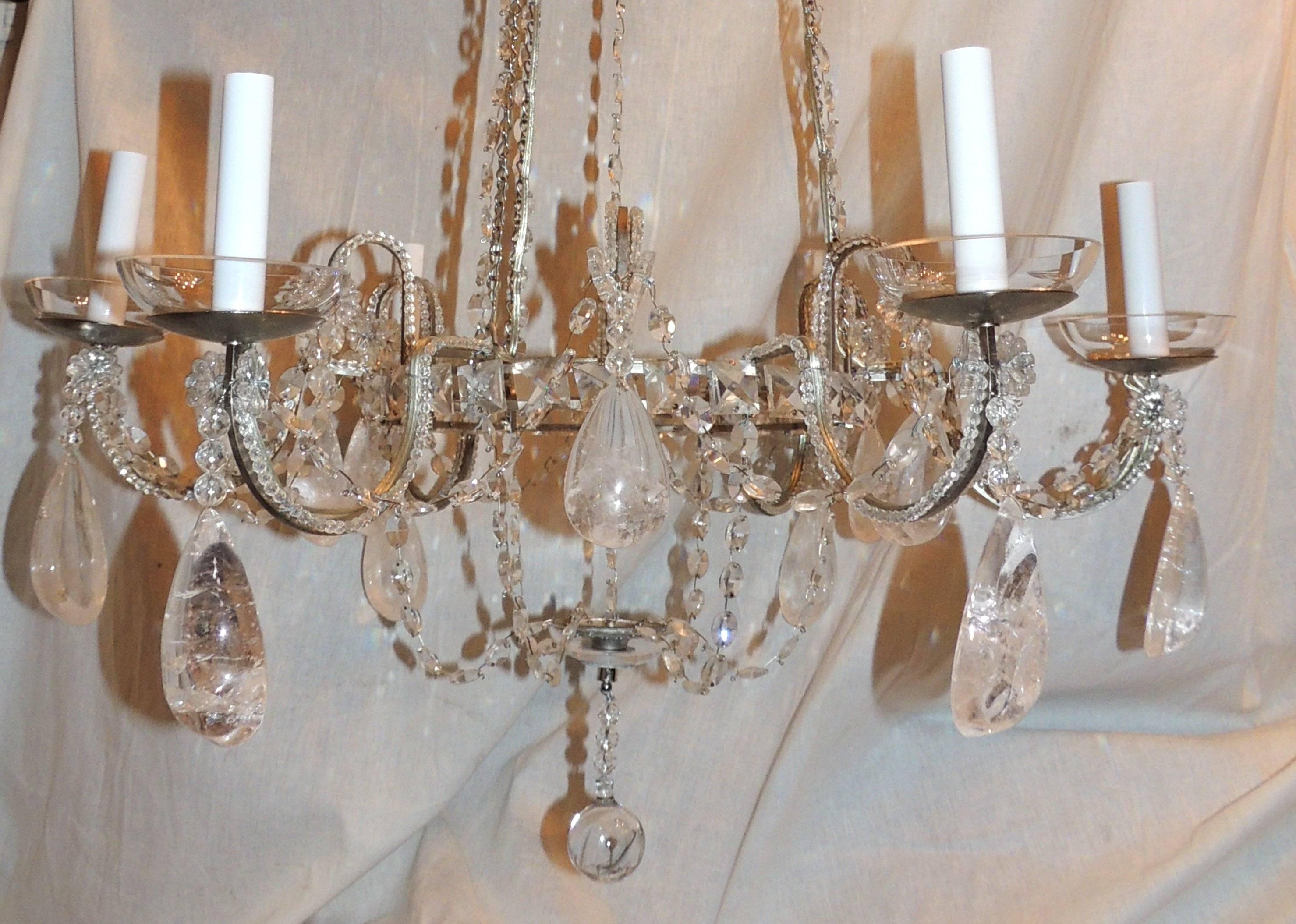 French Elegant Baguès Rock Crystal Silver Beaded Crystal Modern Transitional Chandelier For Sale