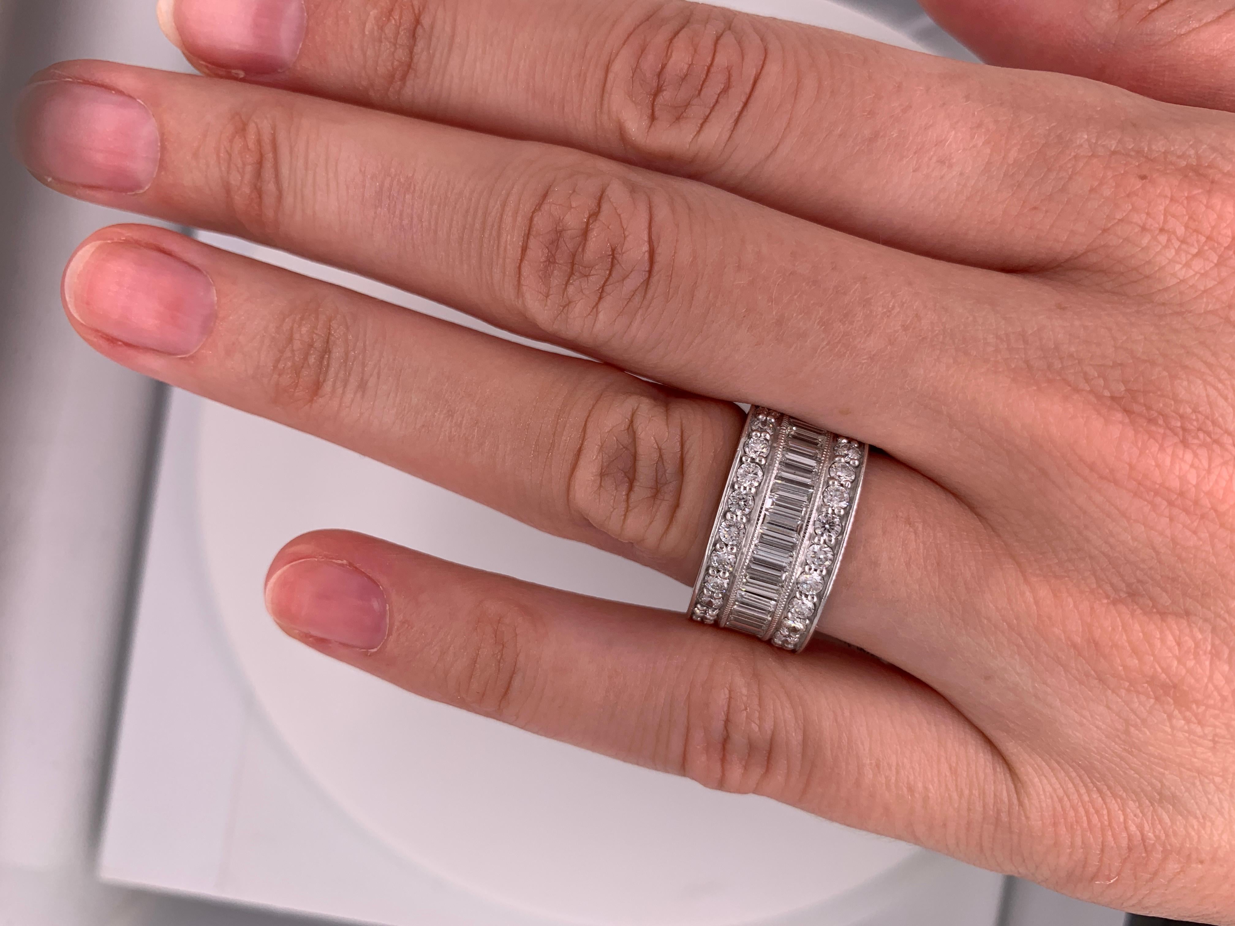 three row baguette diamond ring