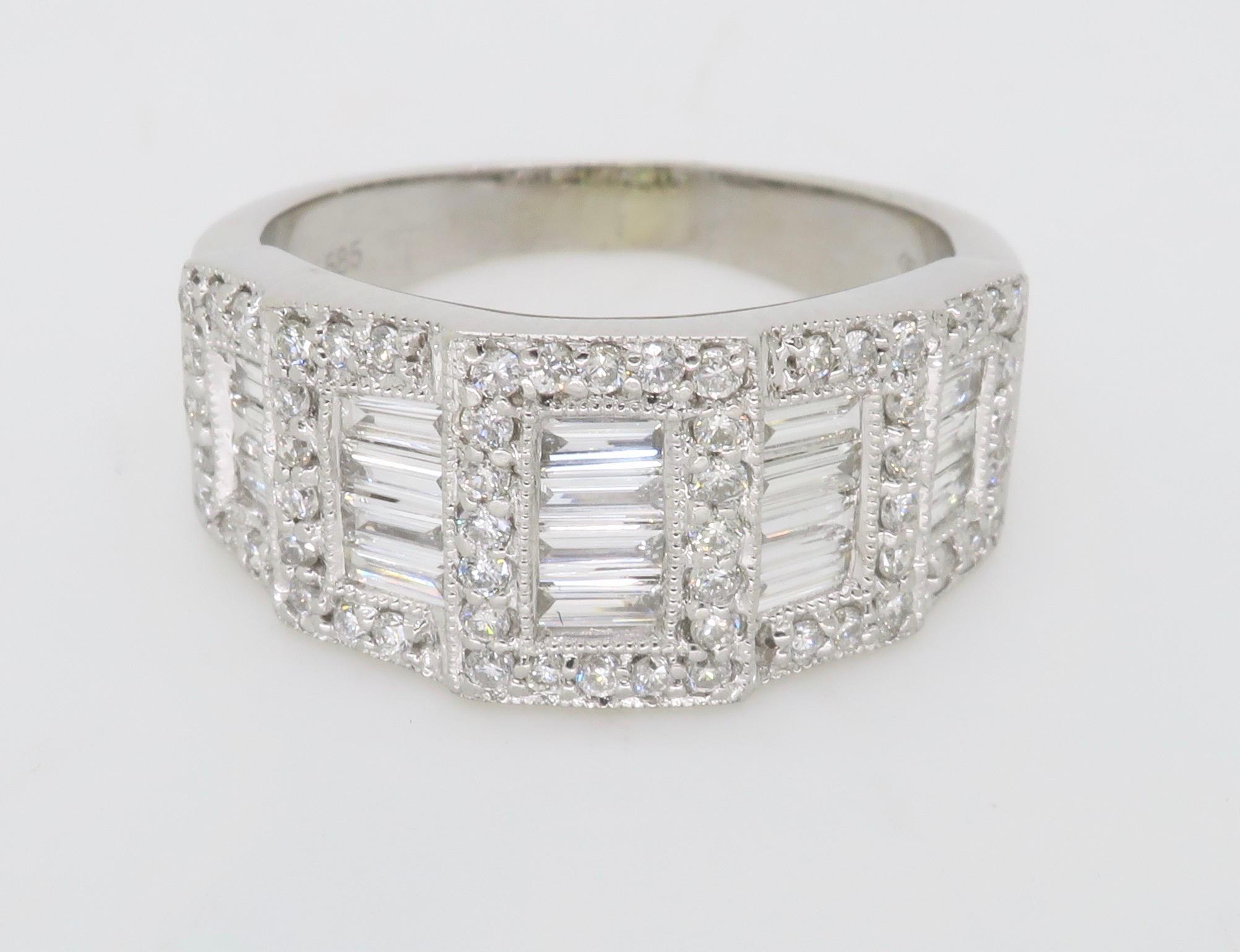 Normal Diamond Rings Elegant Baguette and Round Brilliant Cut Diamond Band Ring at 1stDibs