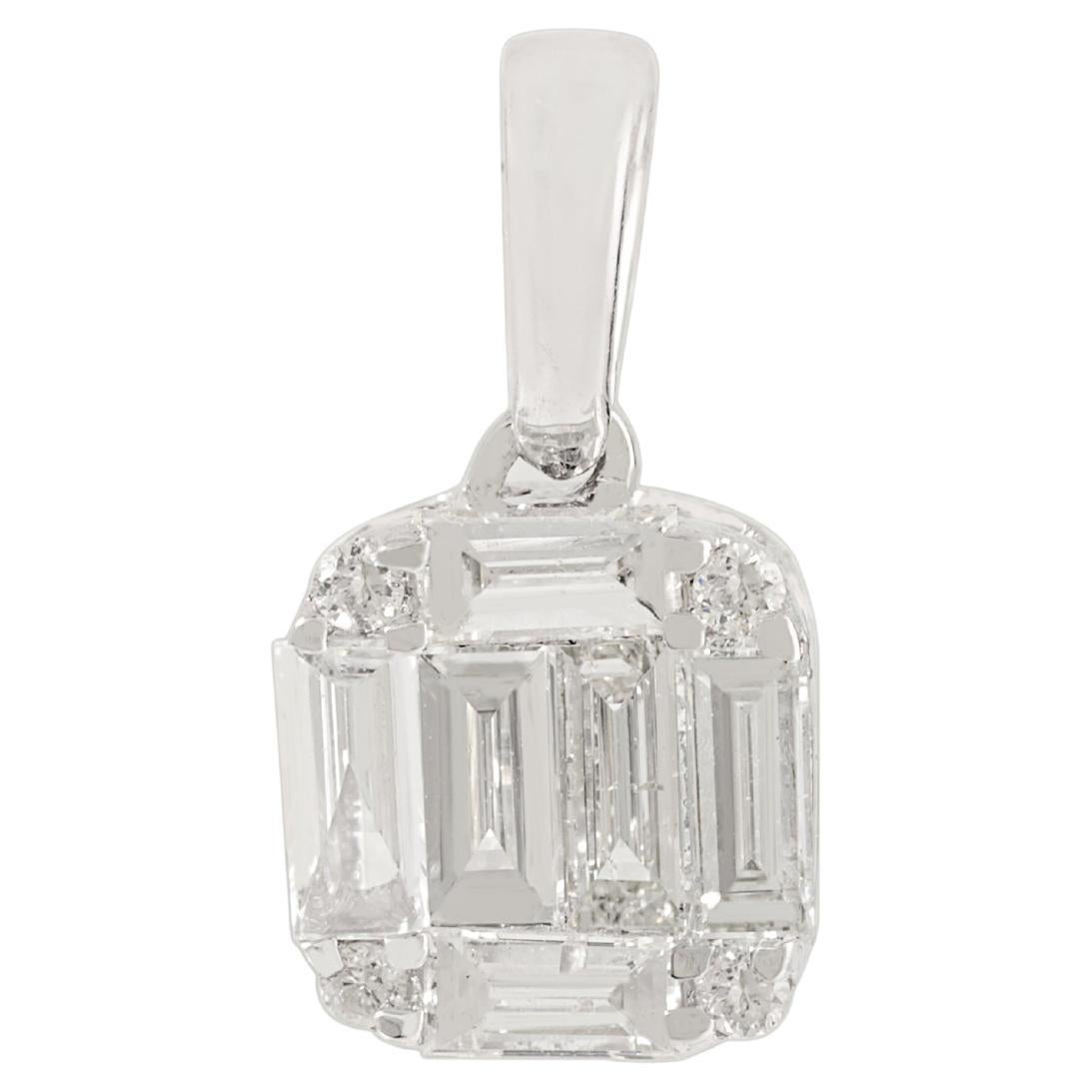 Eleganter Baguette- und Rundschliff-Diamant-Cluster-Anhänger aus massivem 18-karätigem Weißgold im Angebot