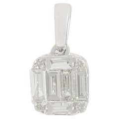 Eleganter Baguette- und Rundschliff-Diamant-Cluster-Anhänger aus massivem 18-karätigem Weißgold