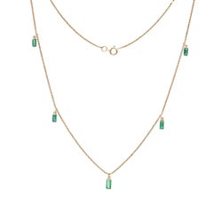 0.90ct Baguette Emerald 18K Yellow Gold Station Necklace