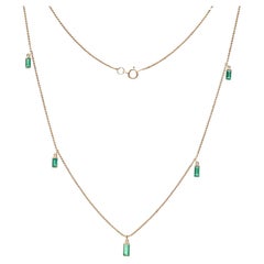 0.90ct Baguette Emerald 18K Yellow Gold Station Necklace