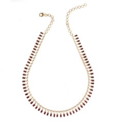 Elegant Baguette Shape Ruby Diamond 18K Yellow Gold Statement Necklace