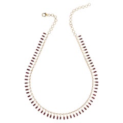 Elegant Baguette Shape Ruby Diamond 18K Yellow Gold Statement Necklace