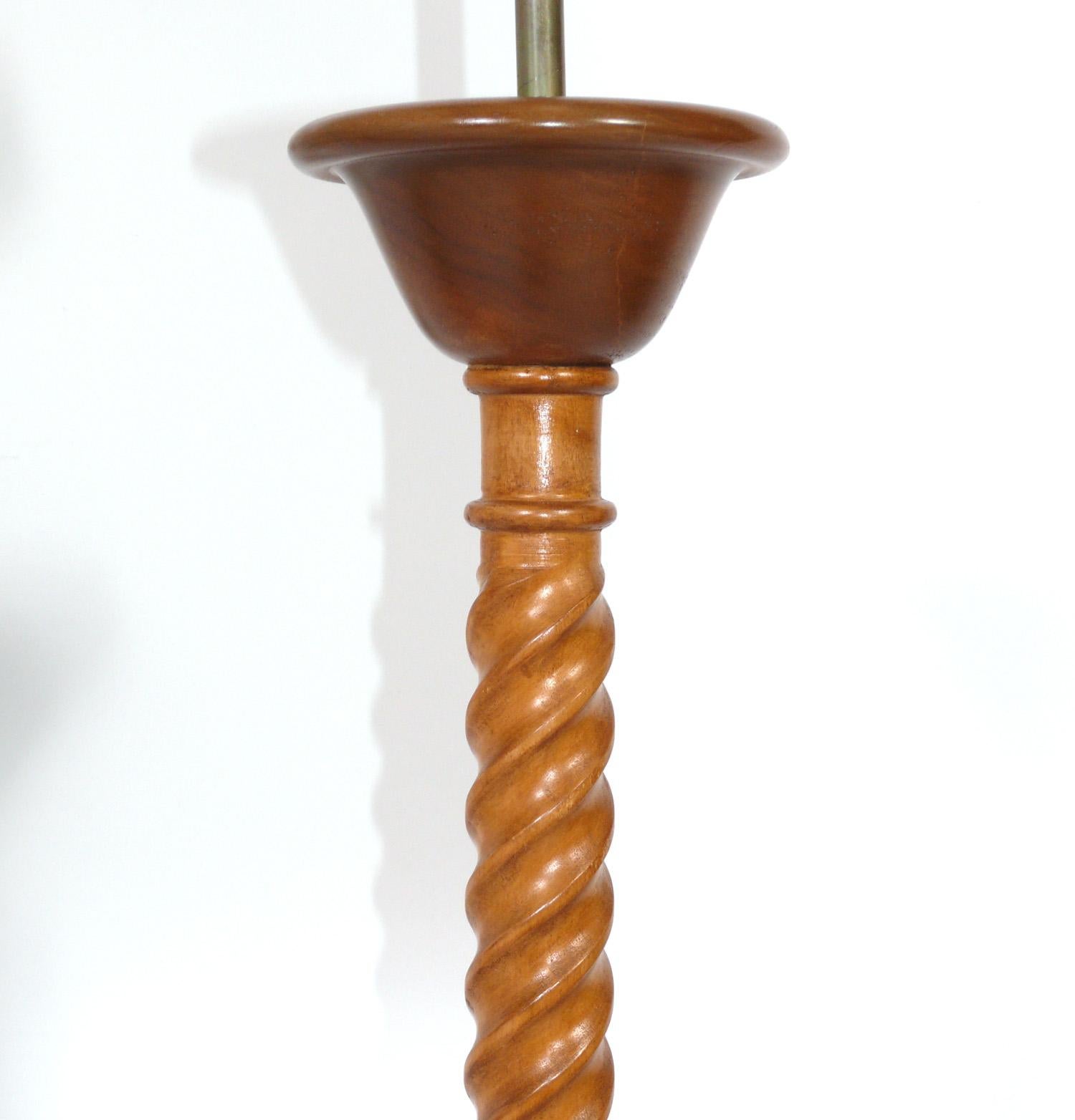 Rustic Elegant Barley Twist Wood Floor Lamps from The Carlyle Hotel NYC