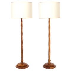 Elegant Barley Twist Wood Floor Lamps from The Carlyle Hotel NYC