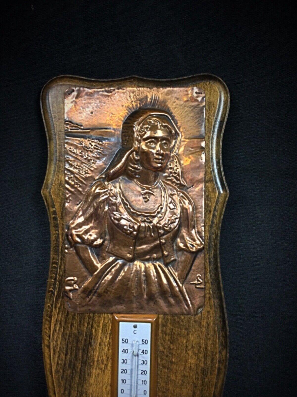 Empire Elegant Barometer and Thermometer with Copper Bas-Relief of a Woman - 2Y64 For Sale