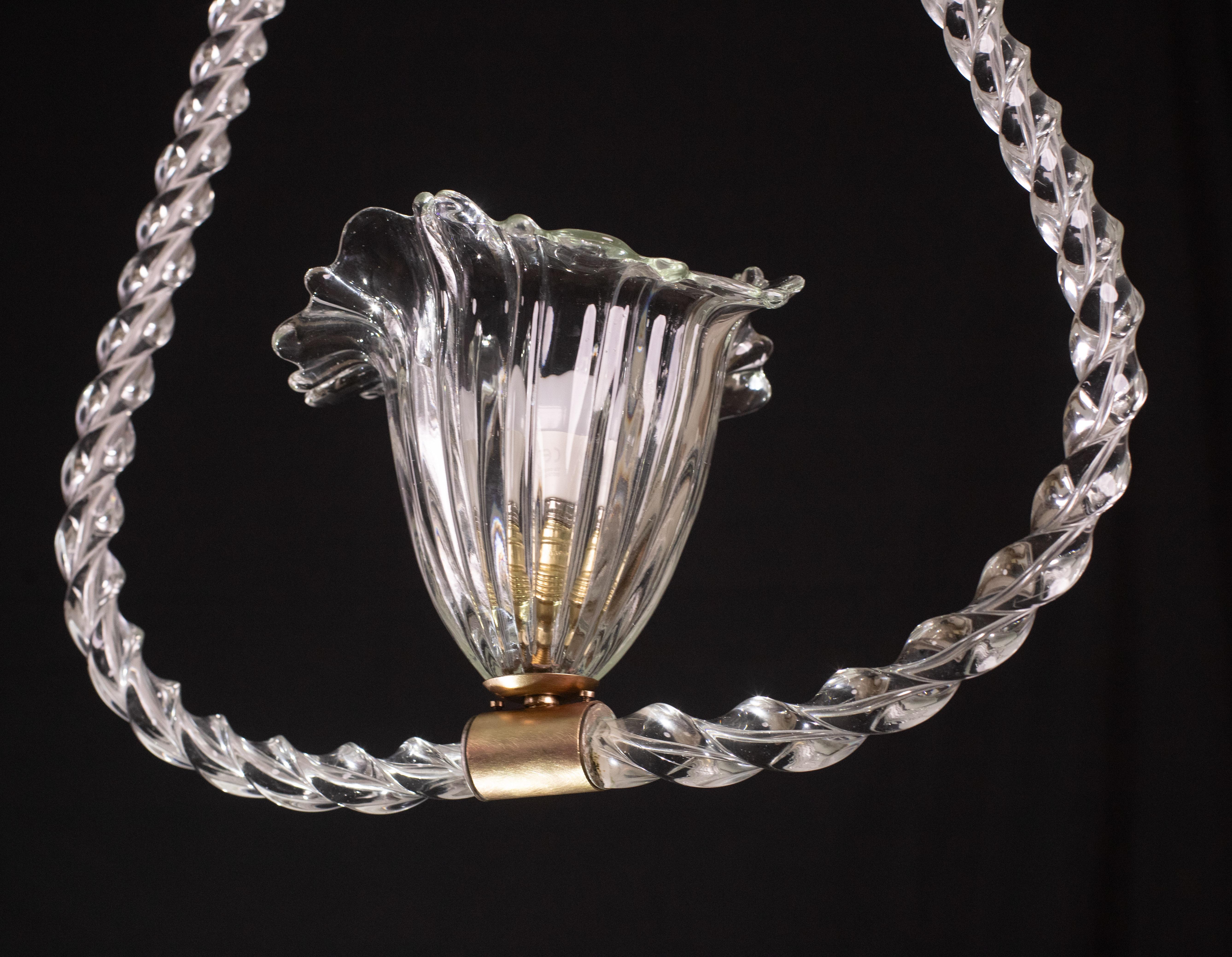 Elegant Barovier and Toso Chandelier with Torch Glass, 1940s For Sale 6