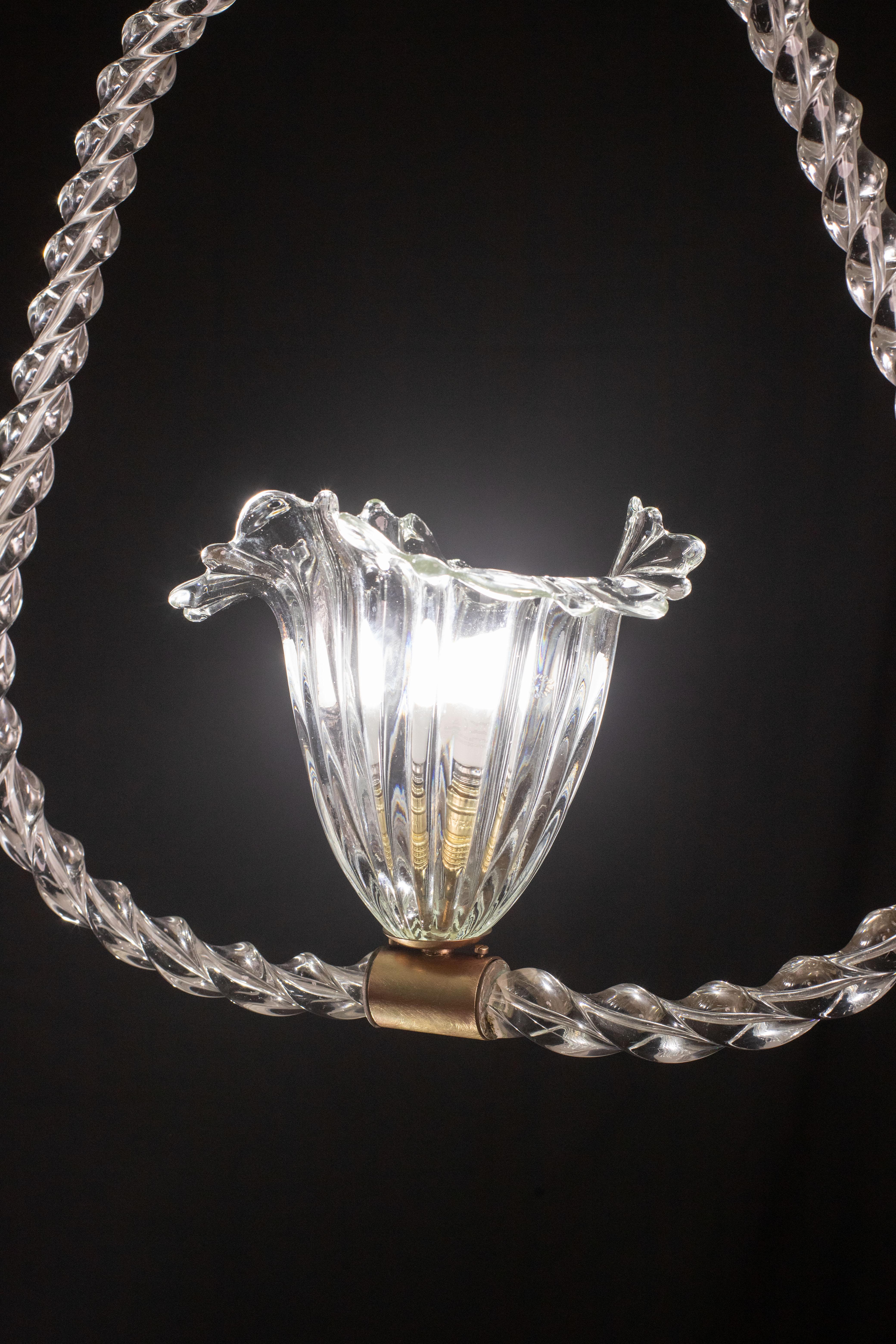 Mid-20th Century Elegant Barovier and Toso Chandelier with Torch Glass, 1940s For Sale