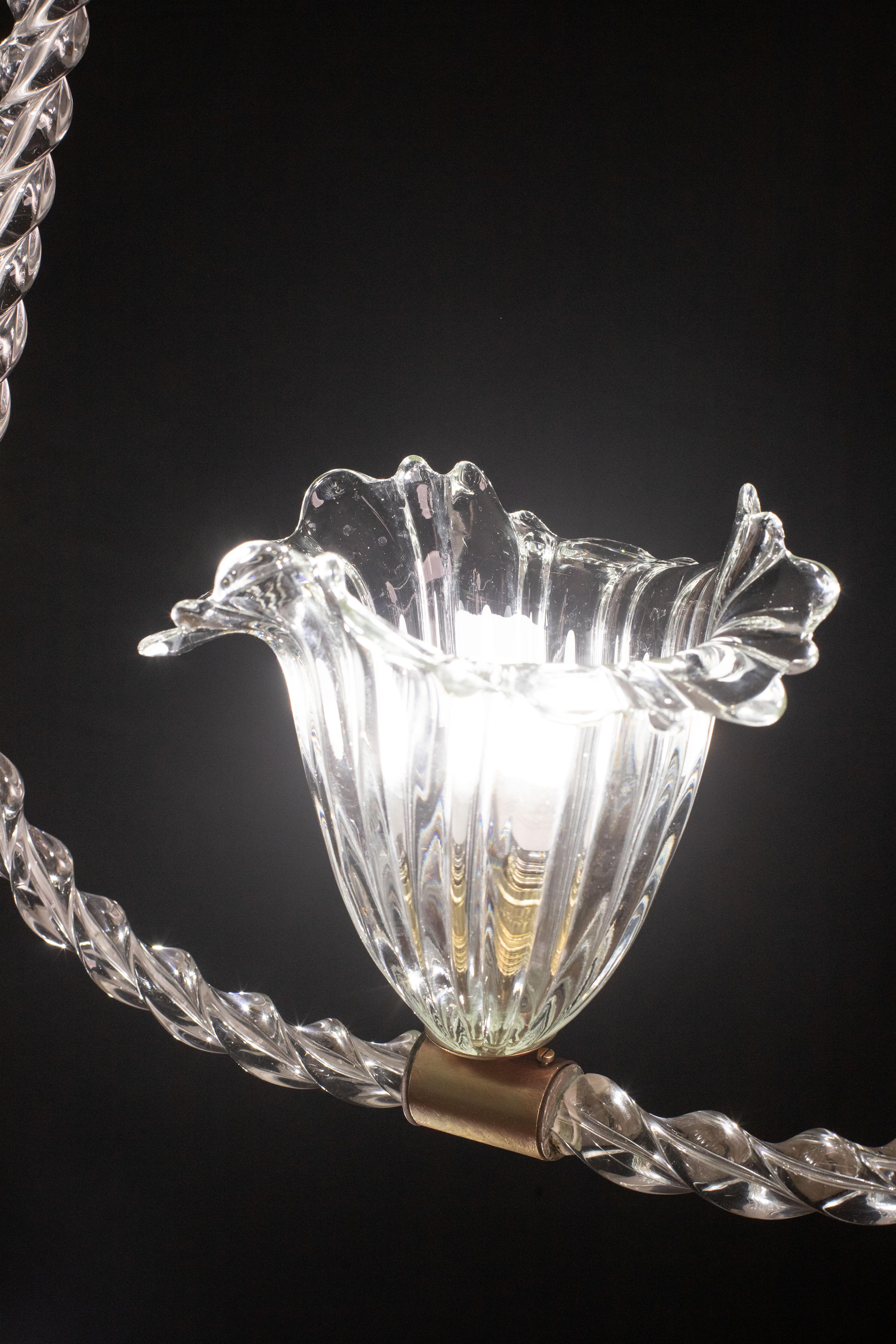 Murano Glass Elegant Barovier and Toso Chandelier with Torch Glass, 1940s For Sale