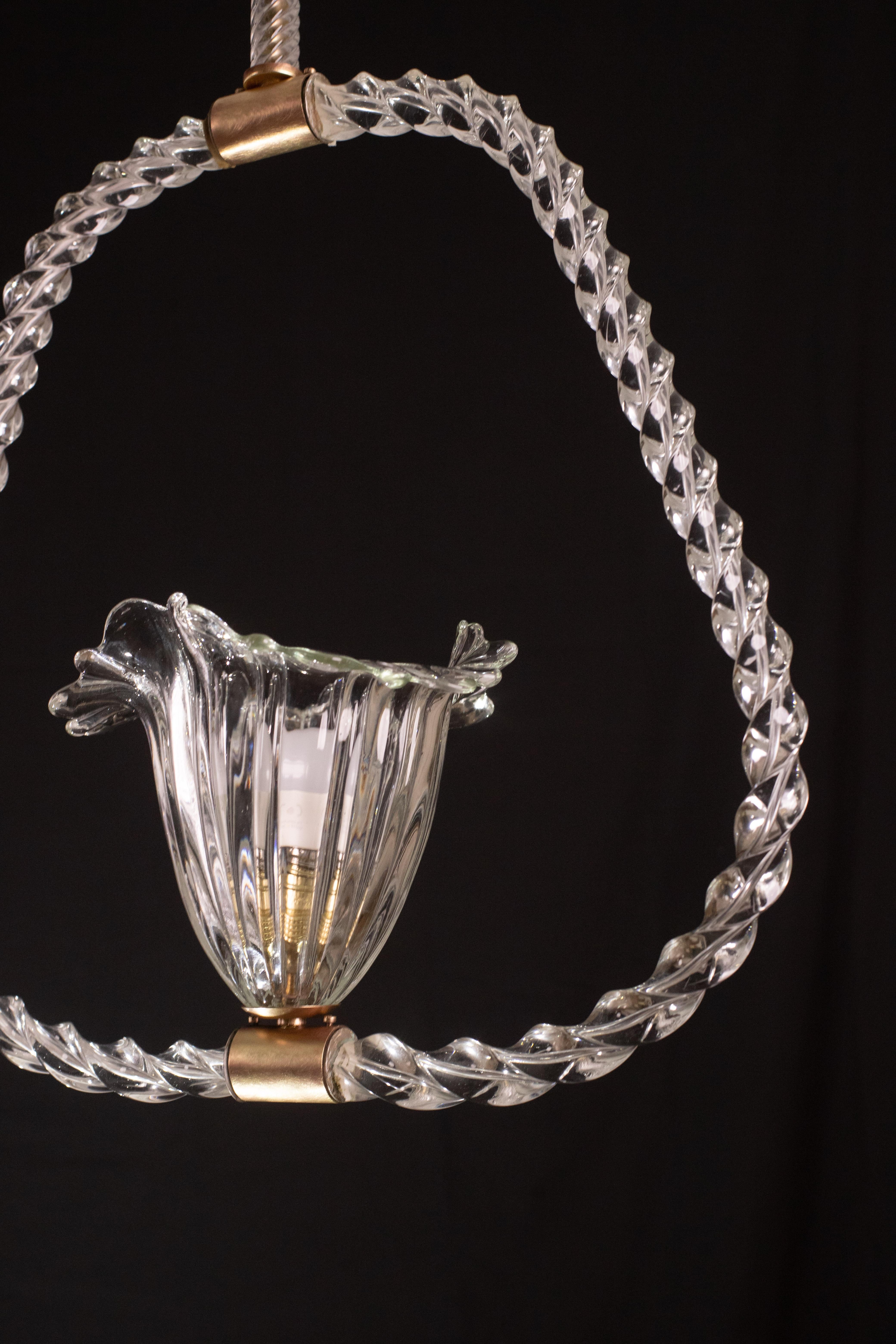 Elegant Barovier and Toso Chandelier with Torch Glass, 1940s For Sale 1