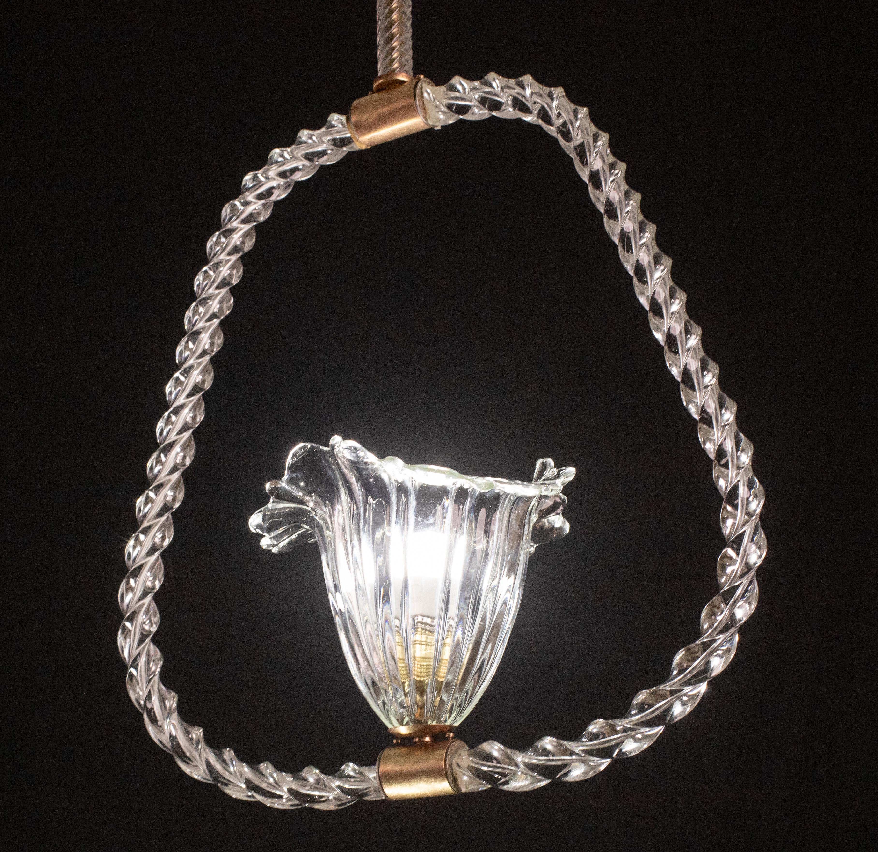 Elegant Barovier and Toso Chandelier with Torch Glass, 1940s For Sale 2
