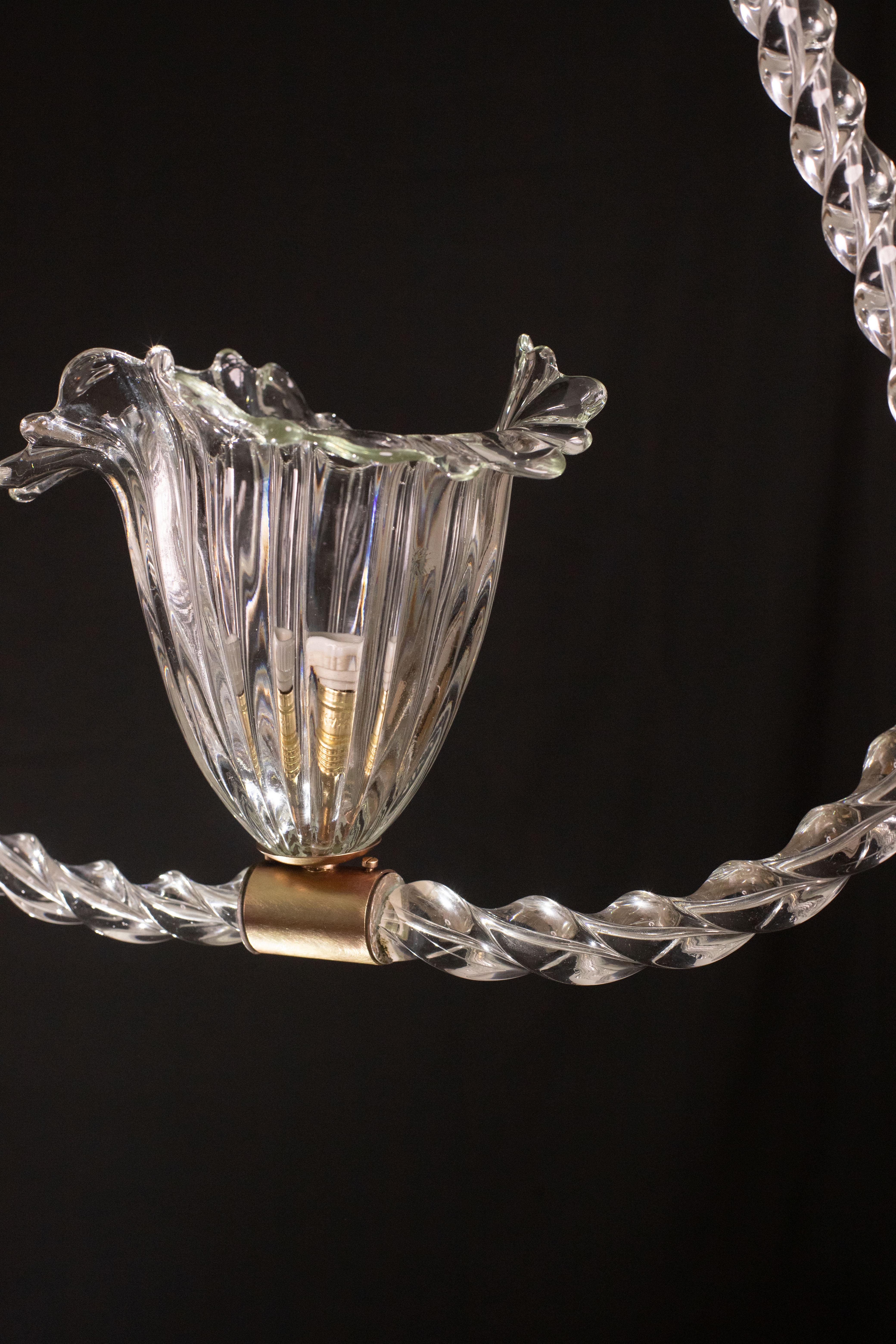 Elegant Barovier and Toso Chandelier with Torch Glass, 1940s For Sale 3