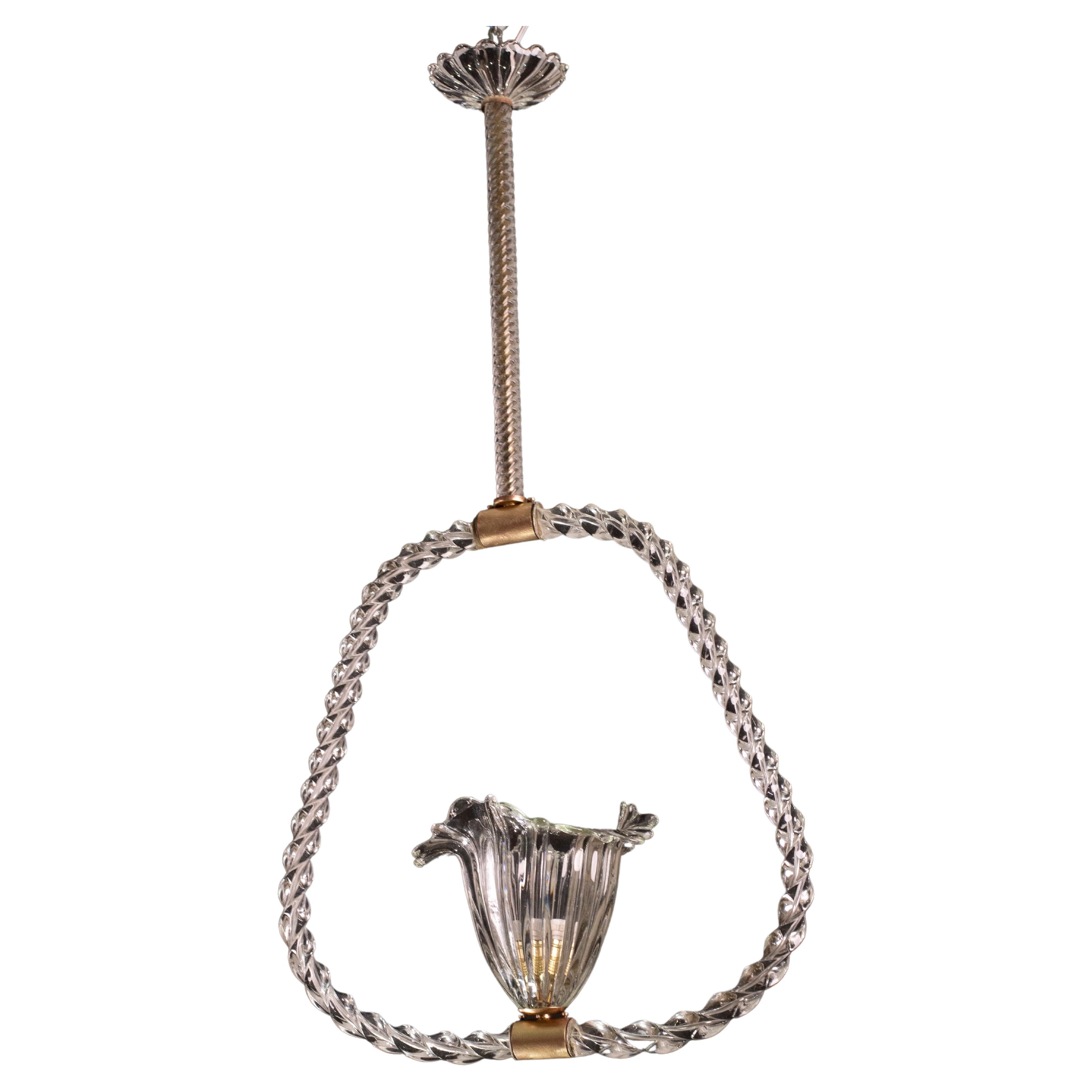 Elegant Barovier and Toso Chandelier with Torch Glass, 1940s For Sale