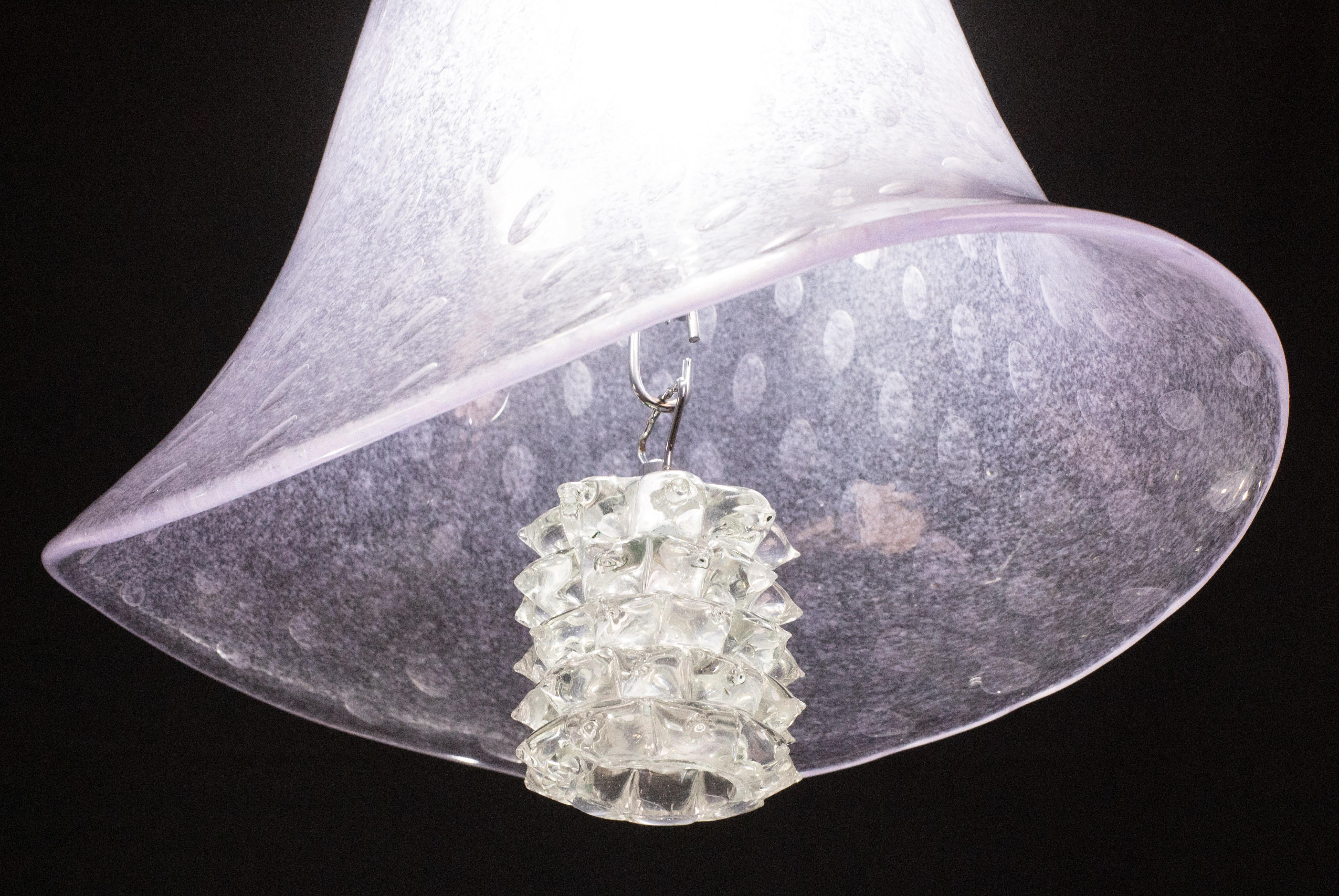 Elegant Barovier e Toso Lantern in Bubble Glass with a Rostrato glass element For Sale 6