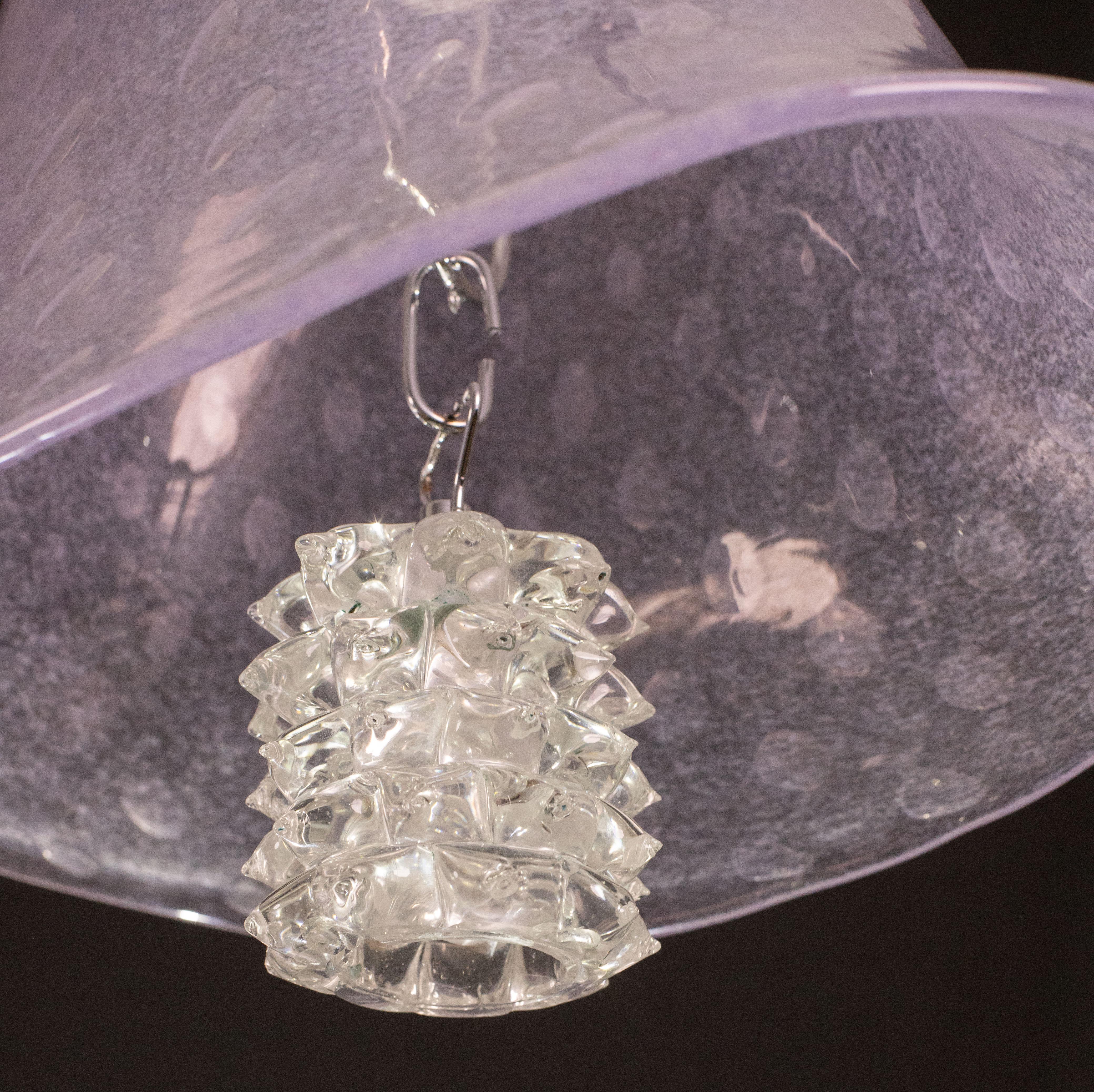 Fin du 20e siècle Élégante lanterne Barovier e Toso en verre bullé avec un élément en verre Rostrato en vente