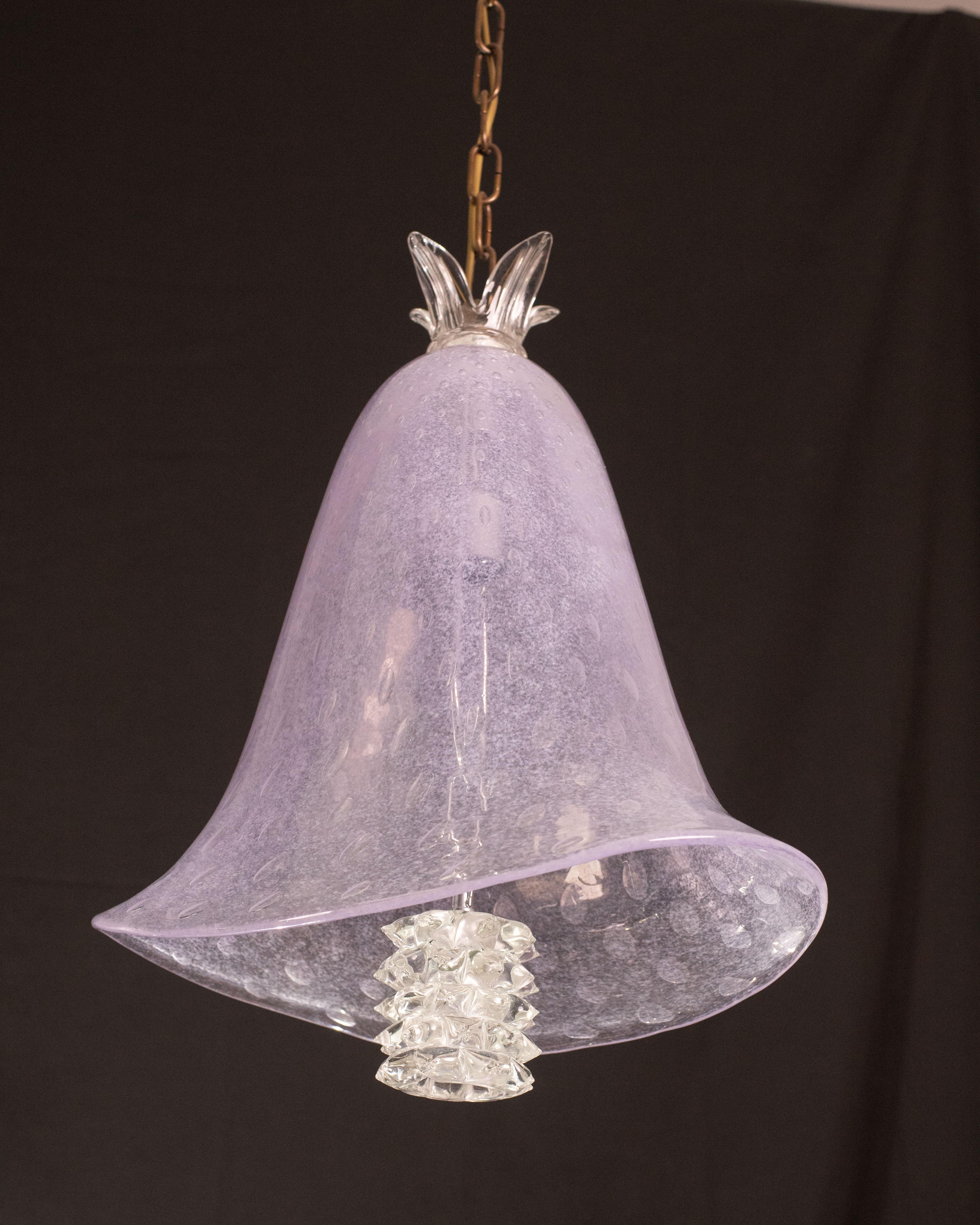 Elegant Barovier e Toso Lantern in Bubble Glass with a Rostrato glass element For Sale 3
