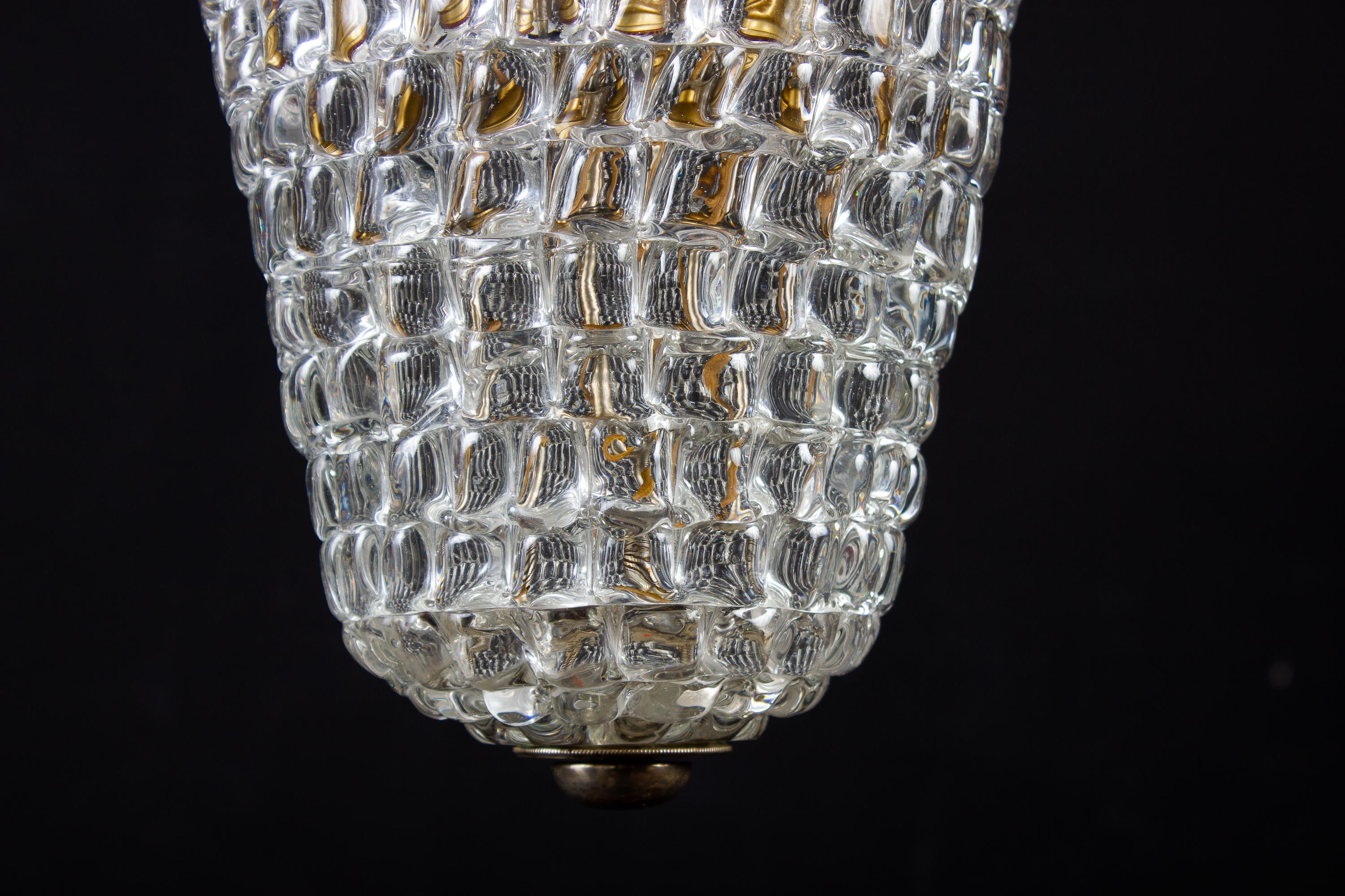 Italian Elegant Barovier Hand Blown Glass Pendant Lantern, 1930s For Sale