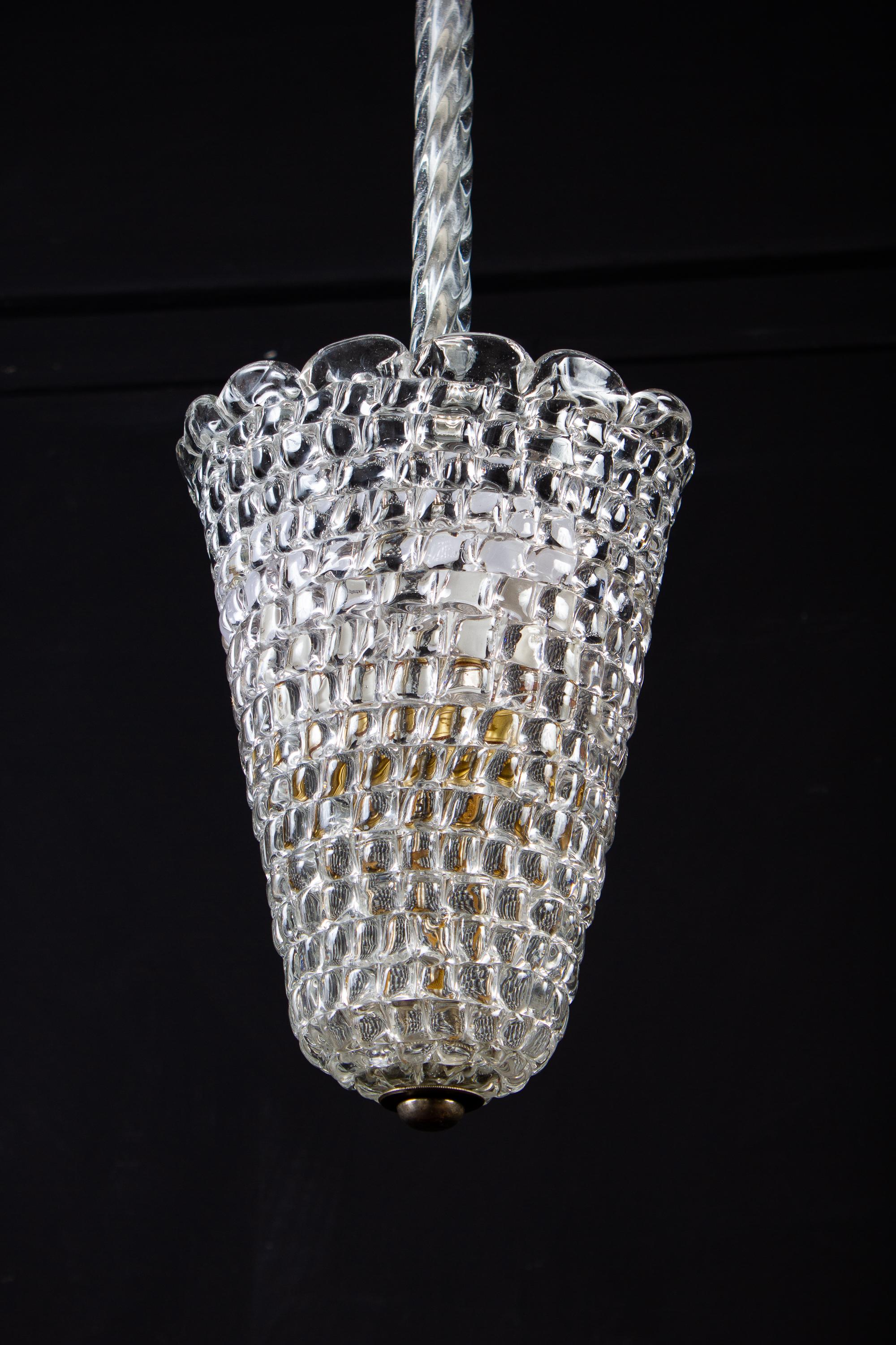 Elegant Barovier Hand Blown Glass Pendant Lantern, 1930s For Sale 1