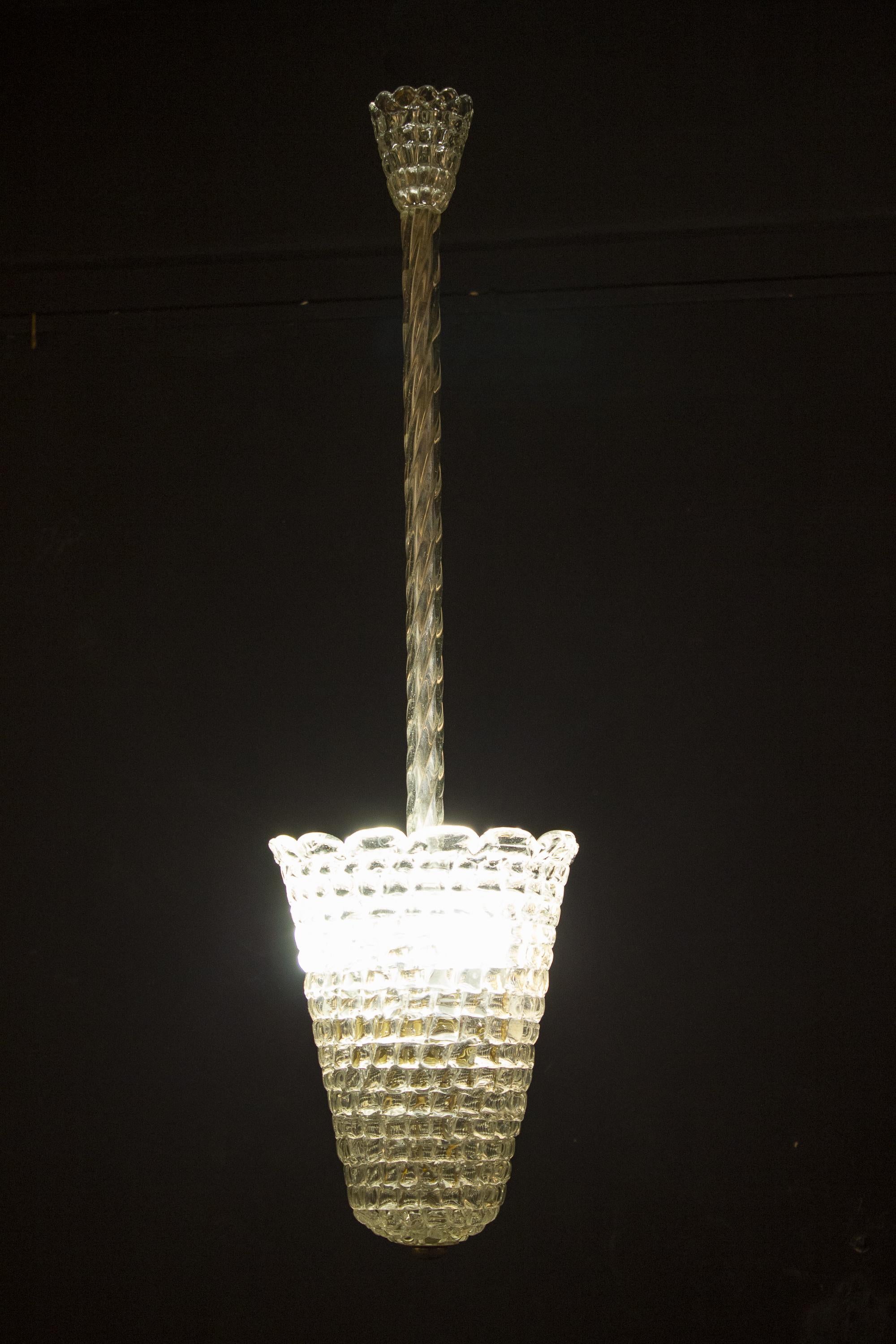 Lampe à suspension élégante en verre soufflé à la main Barovier, années 1930 en vente 1