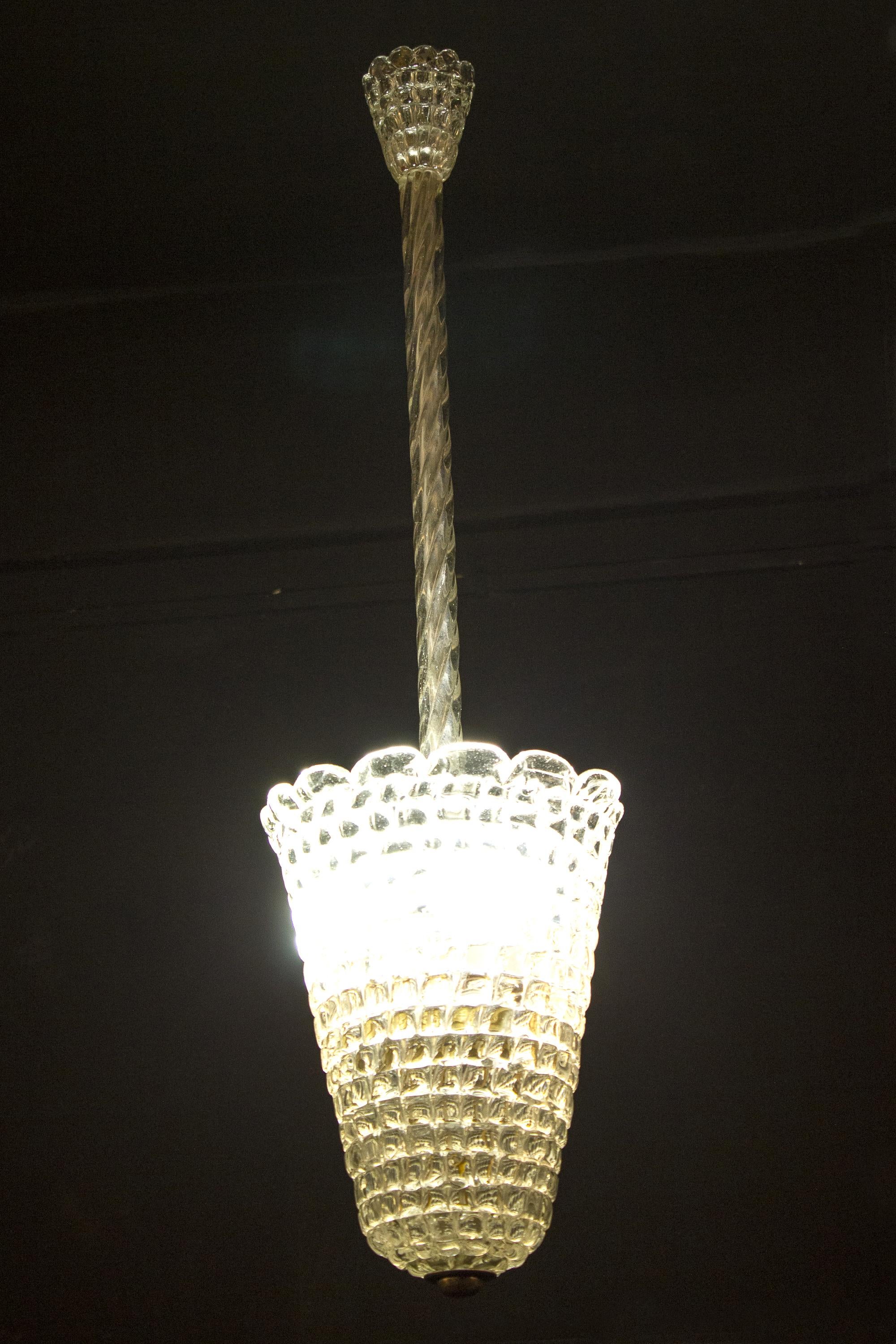 Lampe à suspension élégante en verre soufflé à la main Barovier, années 1930 en vente 2