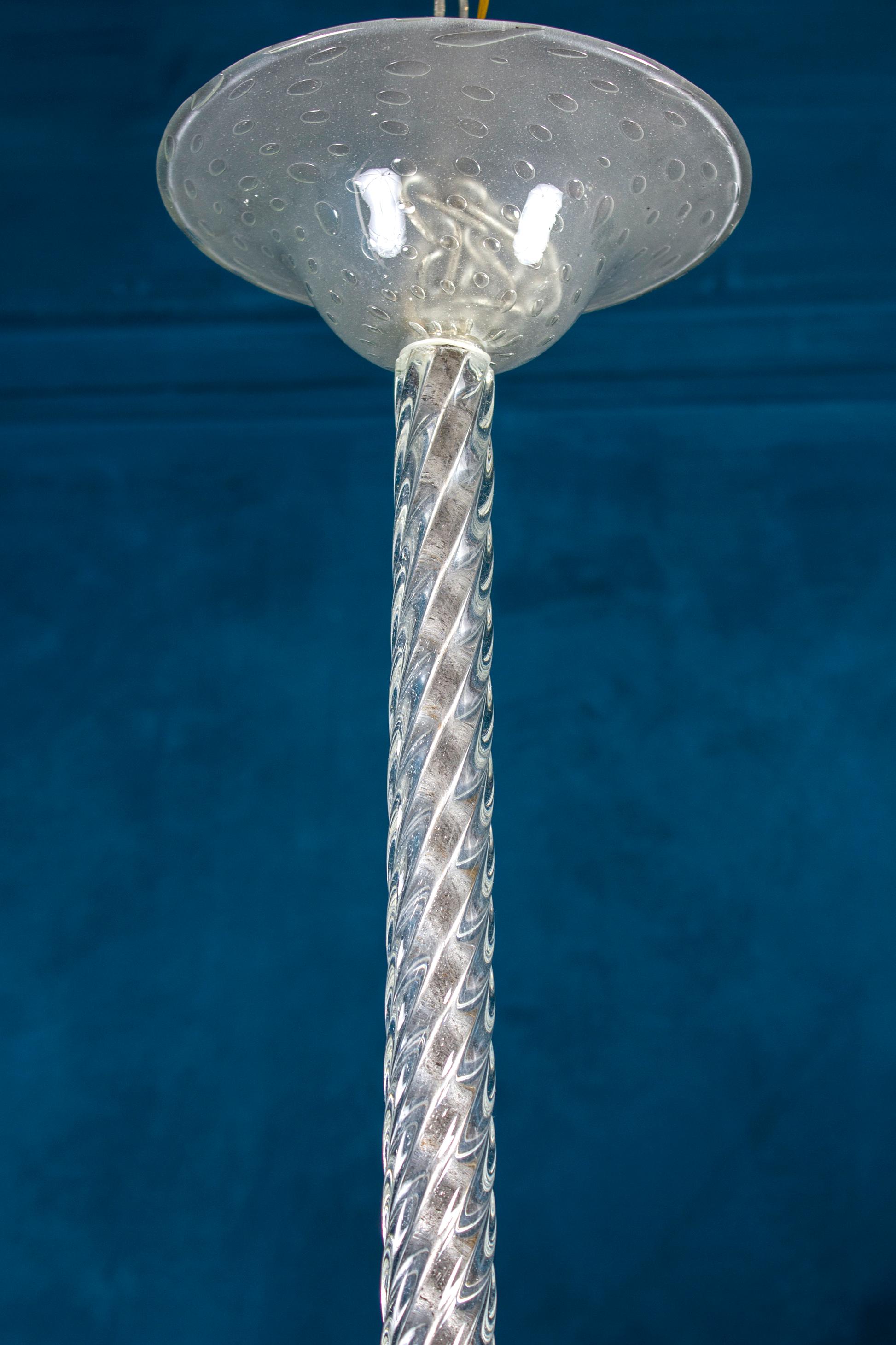 Italian Elegant Barovier Hand Blown Glass Pendant Lantern, 1940s For Sale