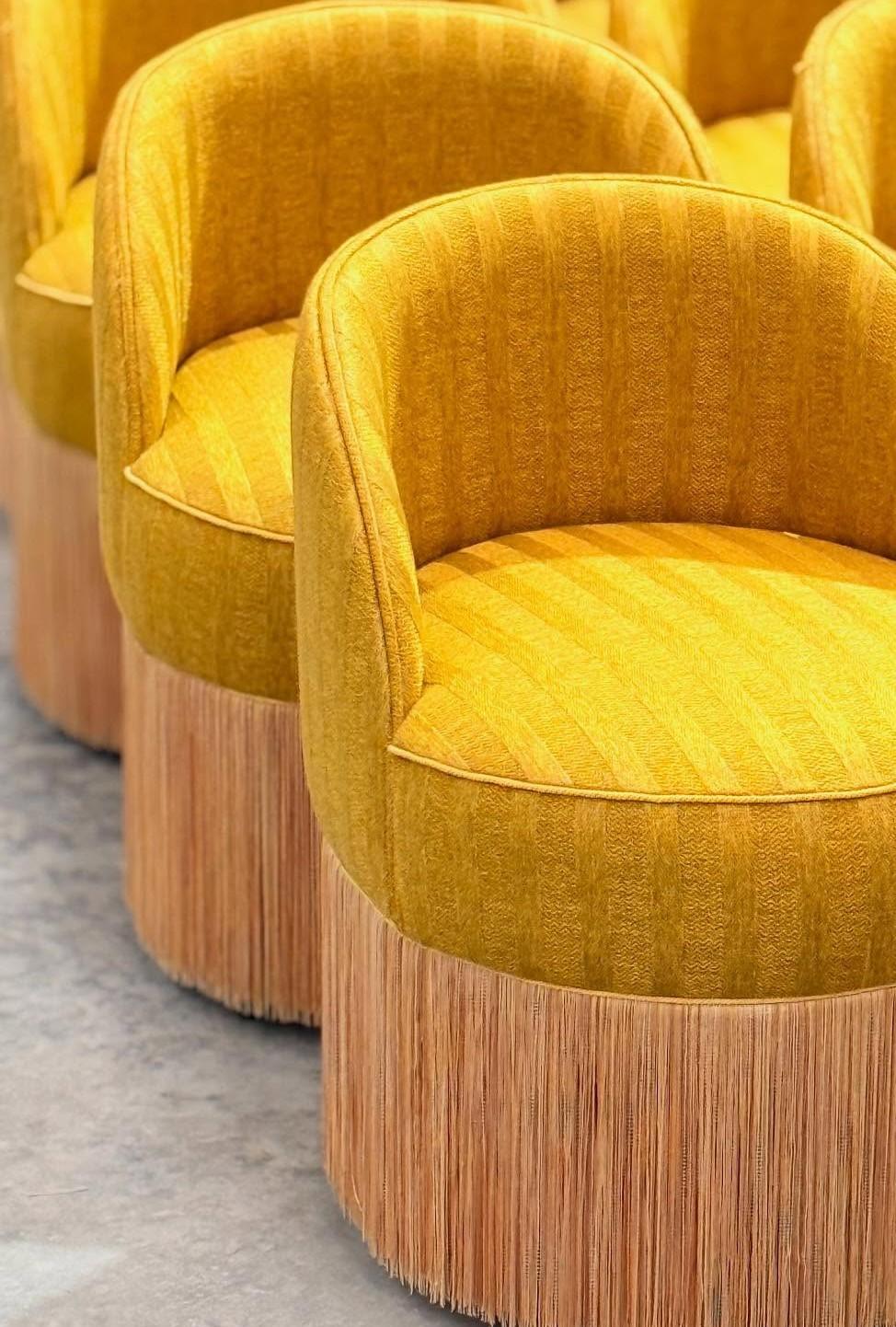 Hand-Crafted Elegant Barrel Accent Chair with Fringe Skirt & Optional Swivel Base
