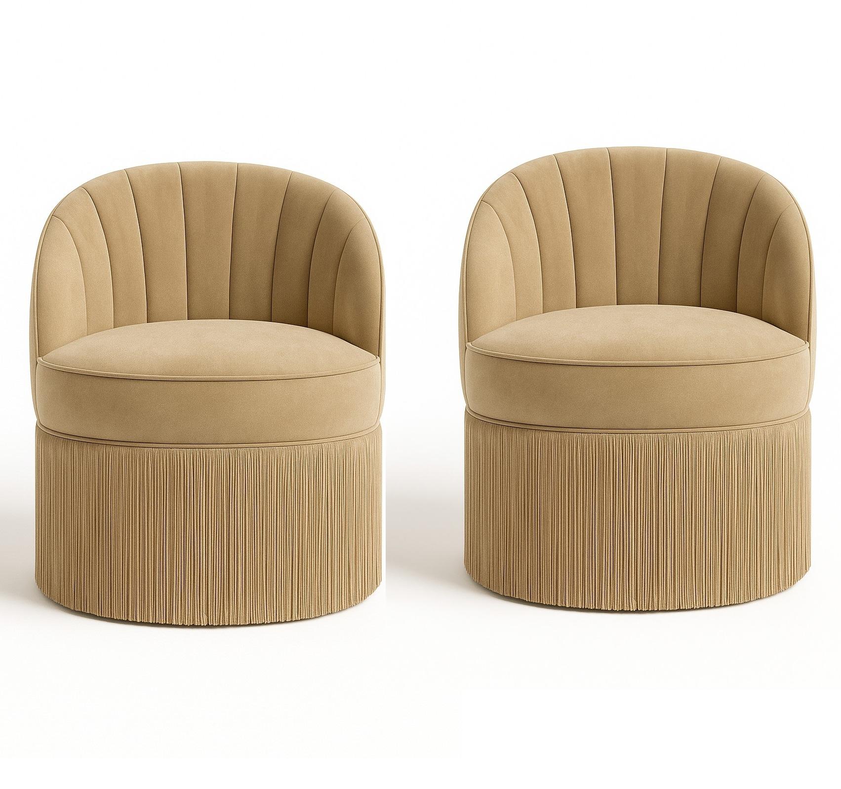 Elegant Barrel Accent Chair with Fringe Skirt & Optional Swivel Base In New Condition In NEW YORK, NY