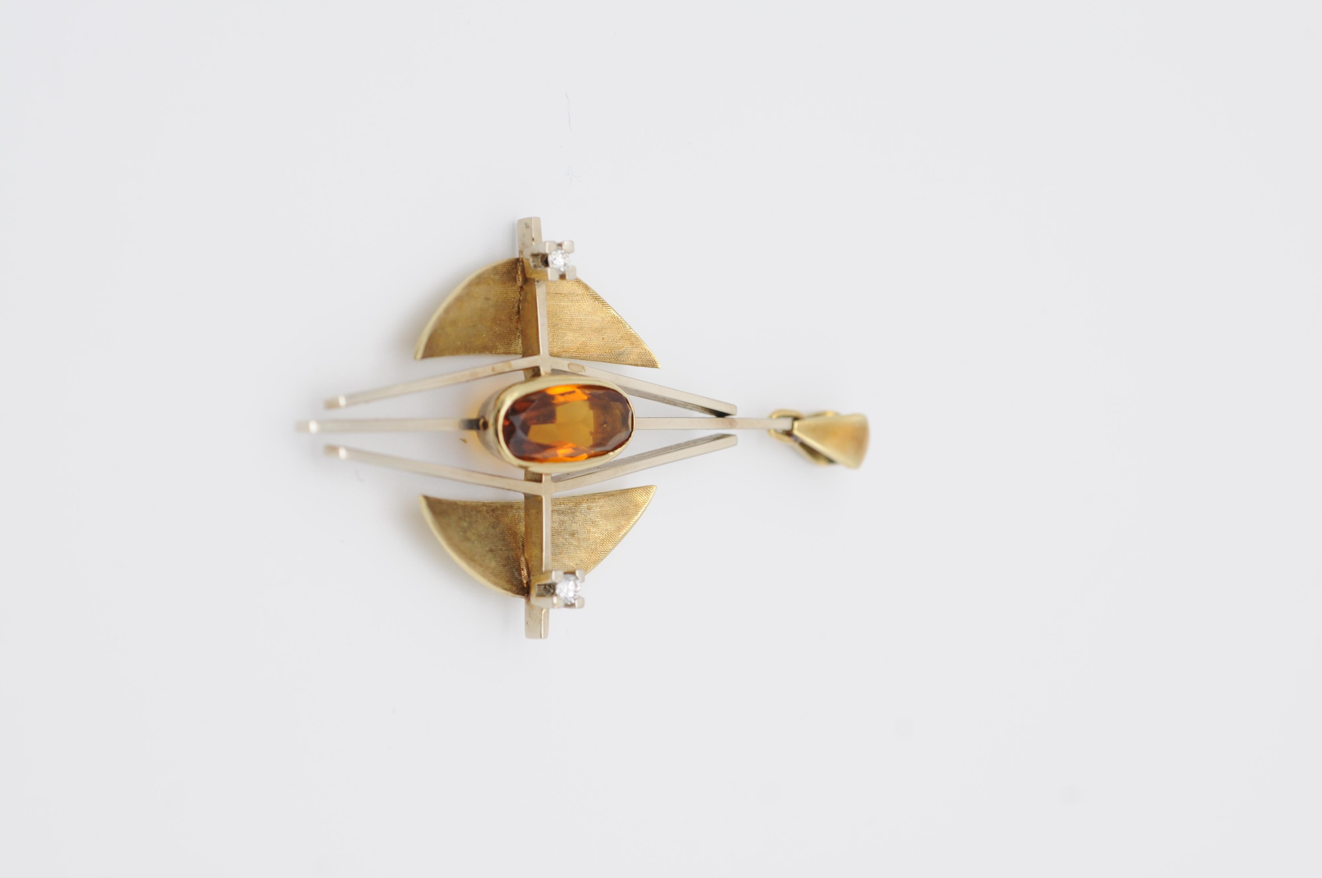 Eleganter Bauhaus-Anhänger, Bicolor 14k Gold, Citrin 5