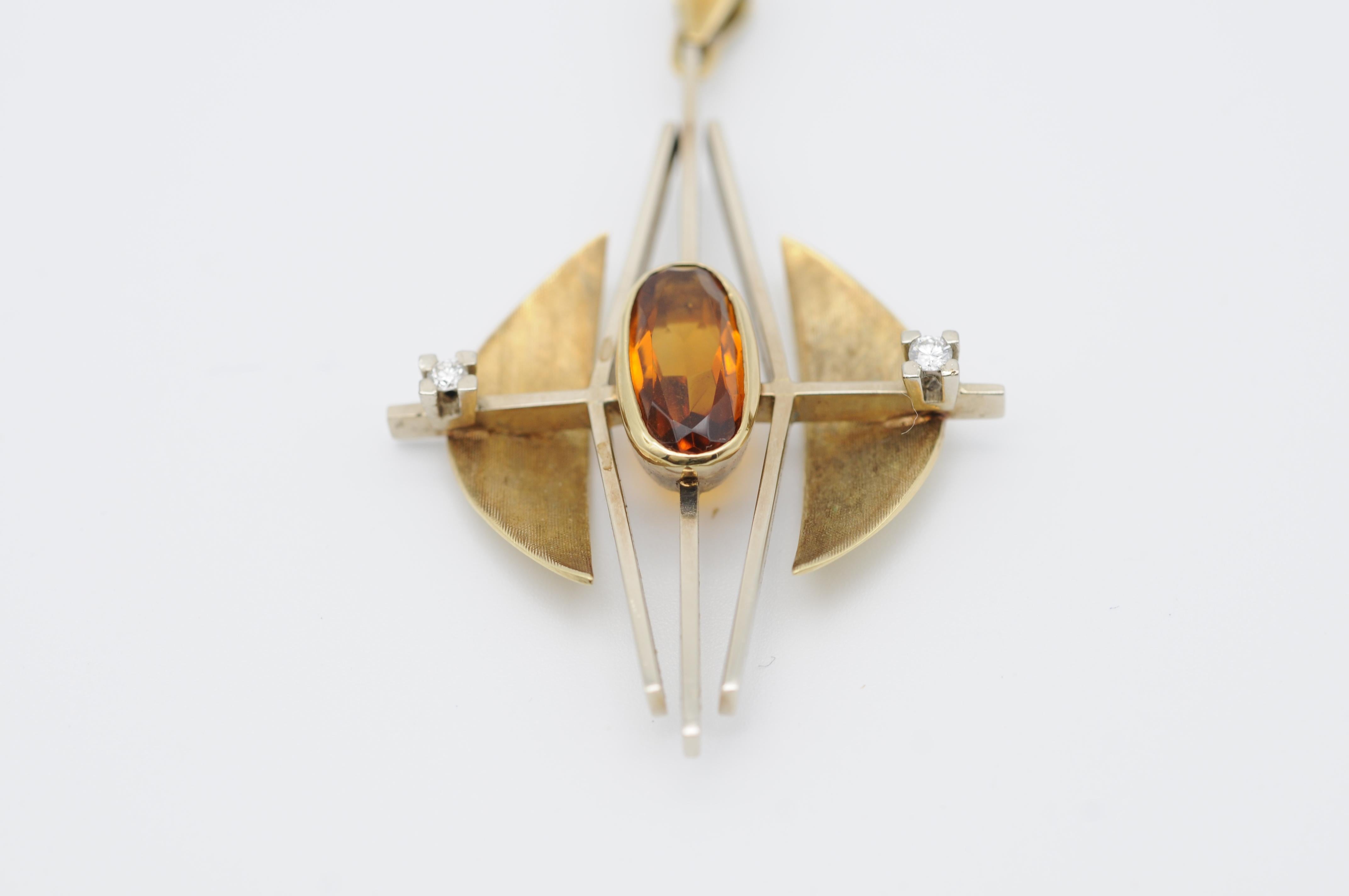 Eleganter Bauhaus-Anhänger, Bicolor 14k Gold, Citrin 6