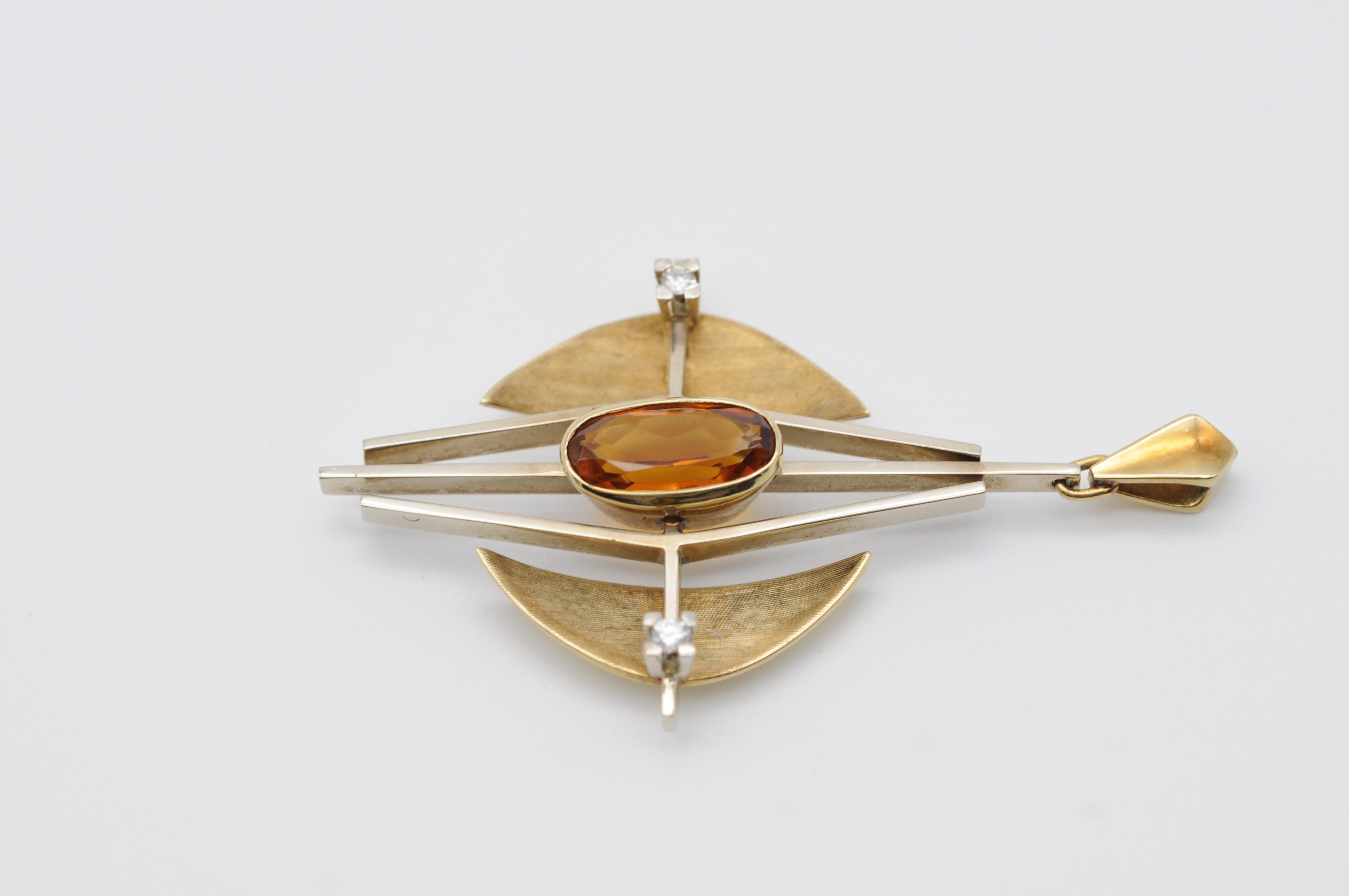 Eleganter Bauhaus-Anhänger, Bicolor 14k Gold, Citrin 8