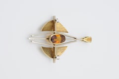 Elegant Bauhaus Pendant, Bicolor 14k Gold, Citrine