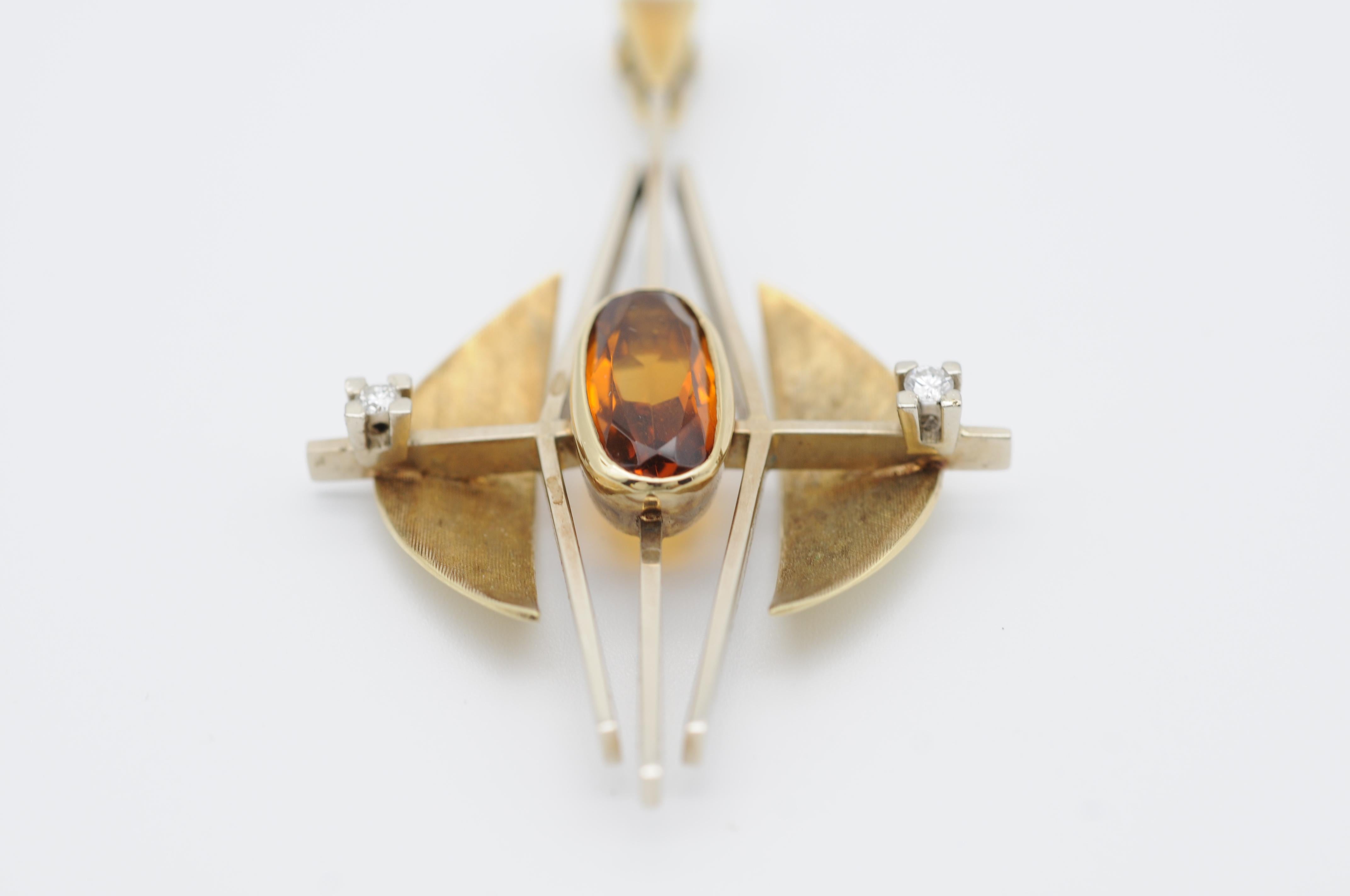 Eleganter Bauhaus-Anhänger, Bicolor 14k Gold, Citrin (Brillantschliff)
